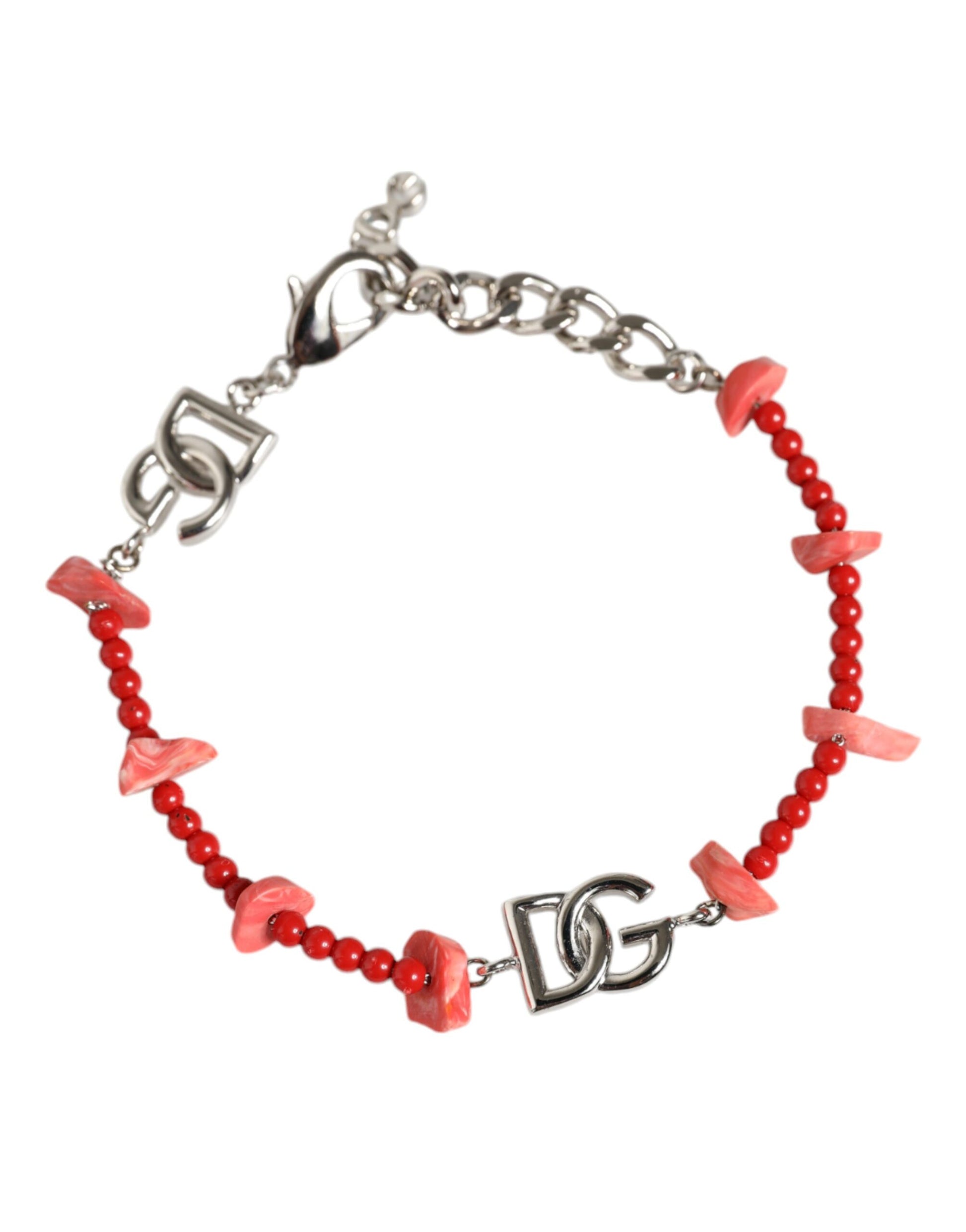 Silver Tone Brass Beaded Resin DG Logo Chain Bracelet Jewelry Dolce & Gabbana