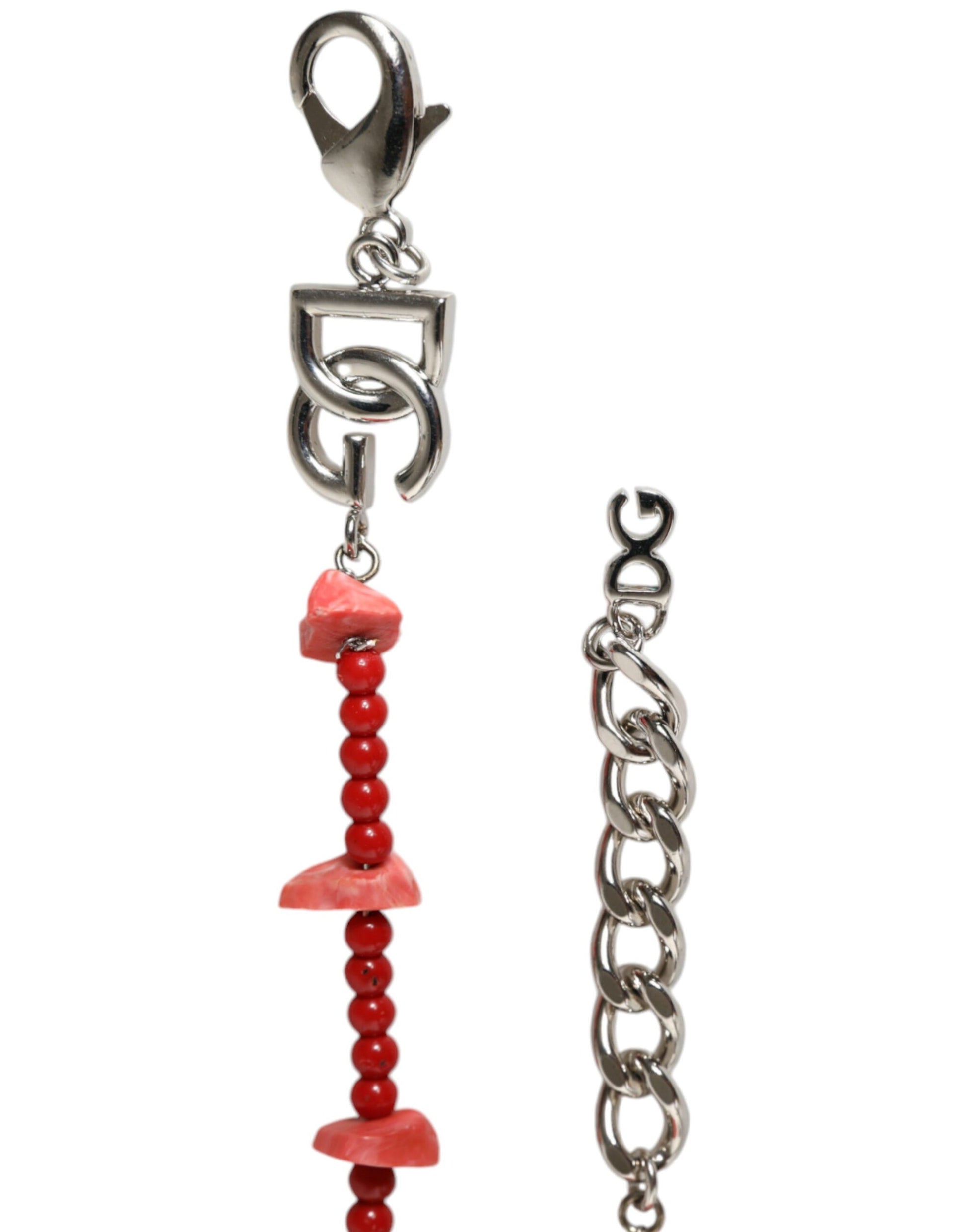 Silver Tone Brass Beaded Resin DG Logo Chain Bracelet Jewelry Dolce & Gabbana