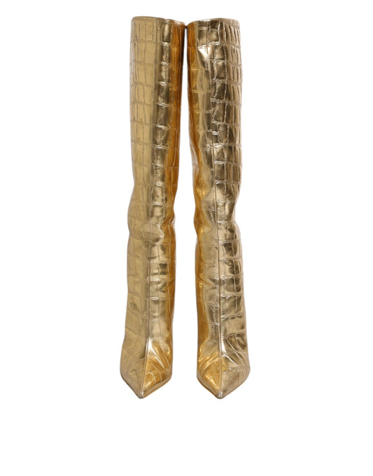 Gold Leather Stiletto Heels High Boots Shoes Shoes Dolce & Gabbana