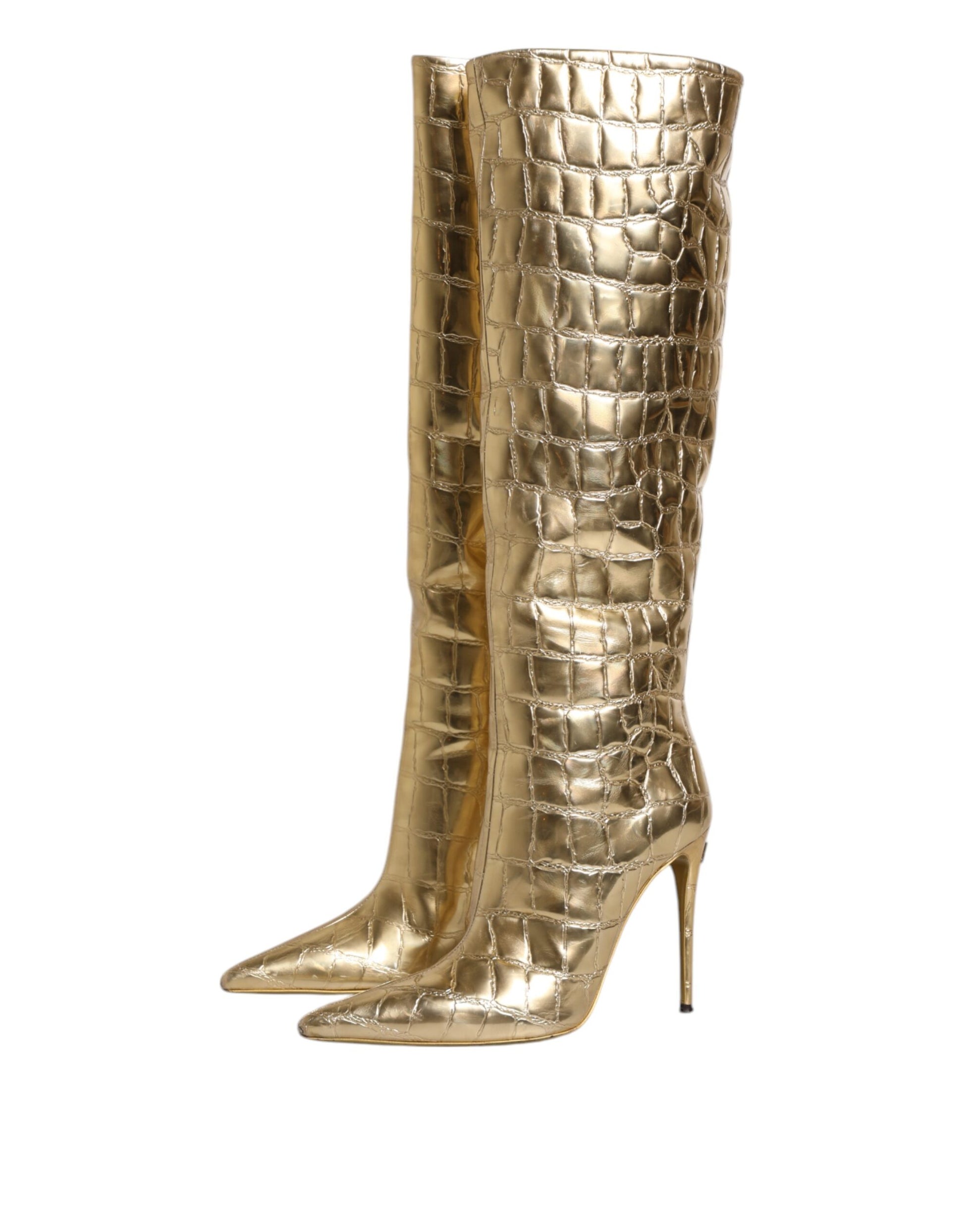 Gold Leather Stiletto Heels High Boots Shoes Shoes Dolce & Gabbana
