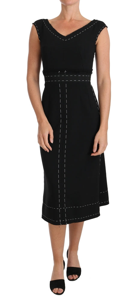 Black Wool Stretch A-line Sheath Dress Dress Dolce & Gabbana