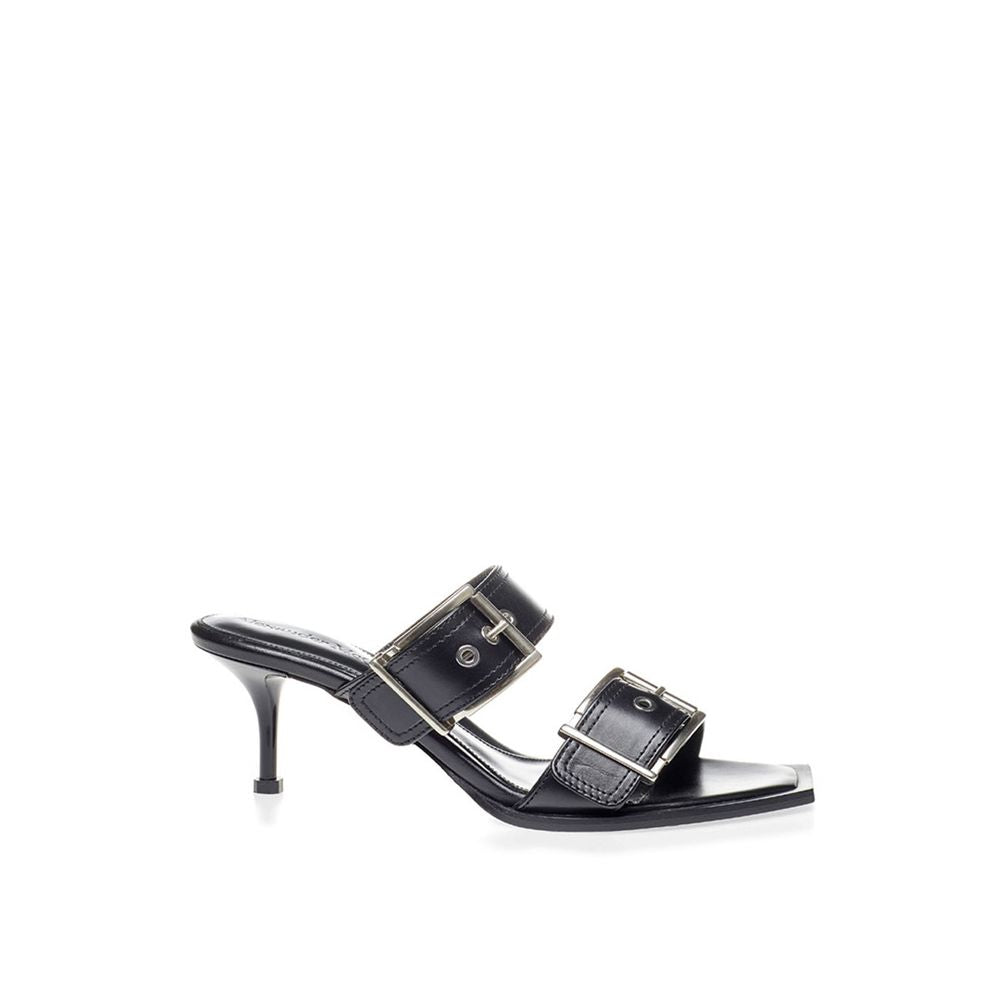 Elevate Your Steps in Timeless Black Leather Sandals Shoes Alexander McQueen