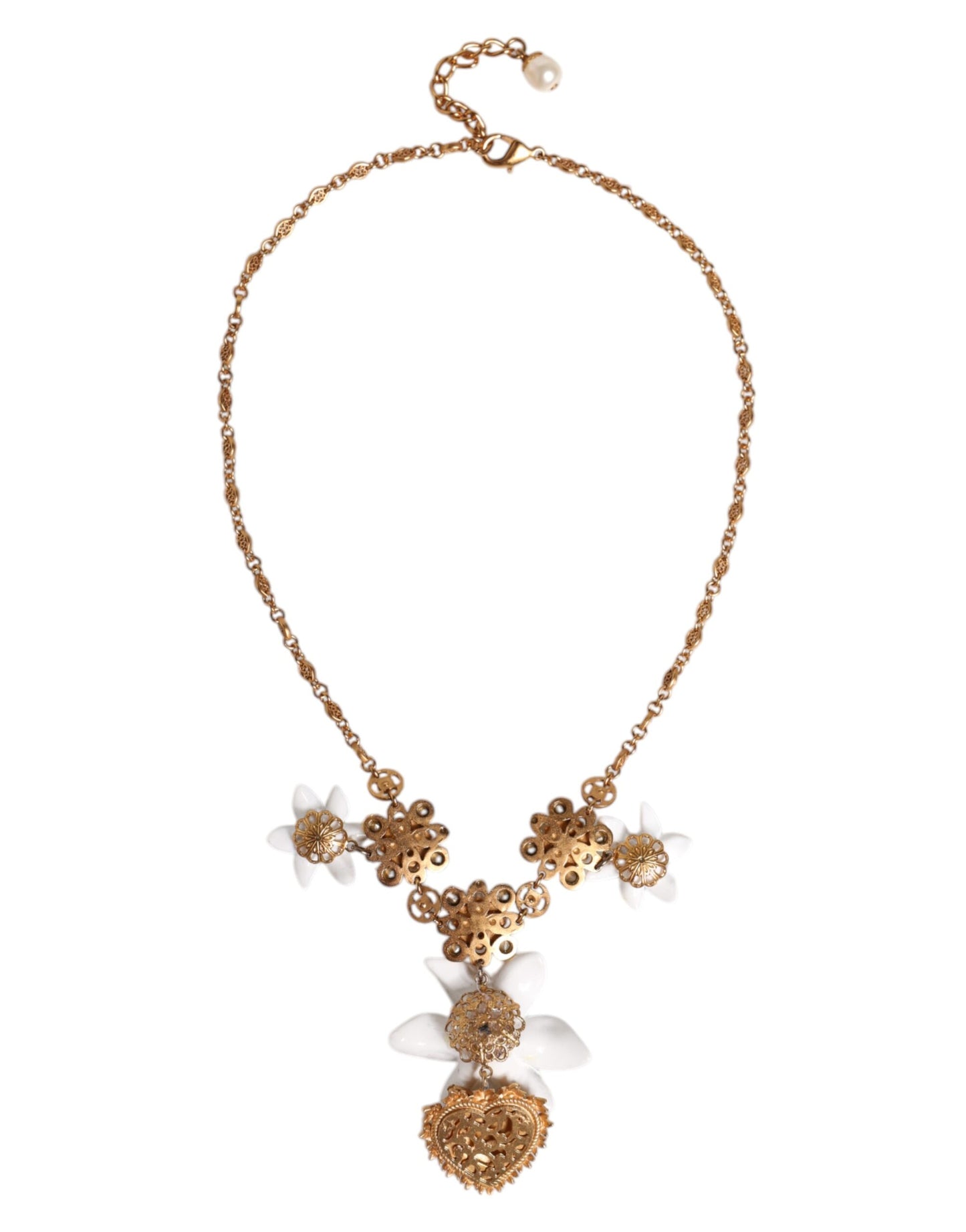 Gold Brass Lily Crystal Sacred Heart Pendant Necklace Jewelry Dolce & Gabbana