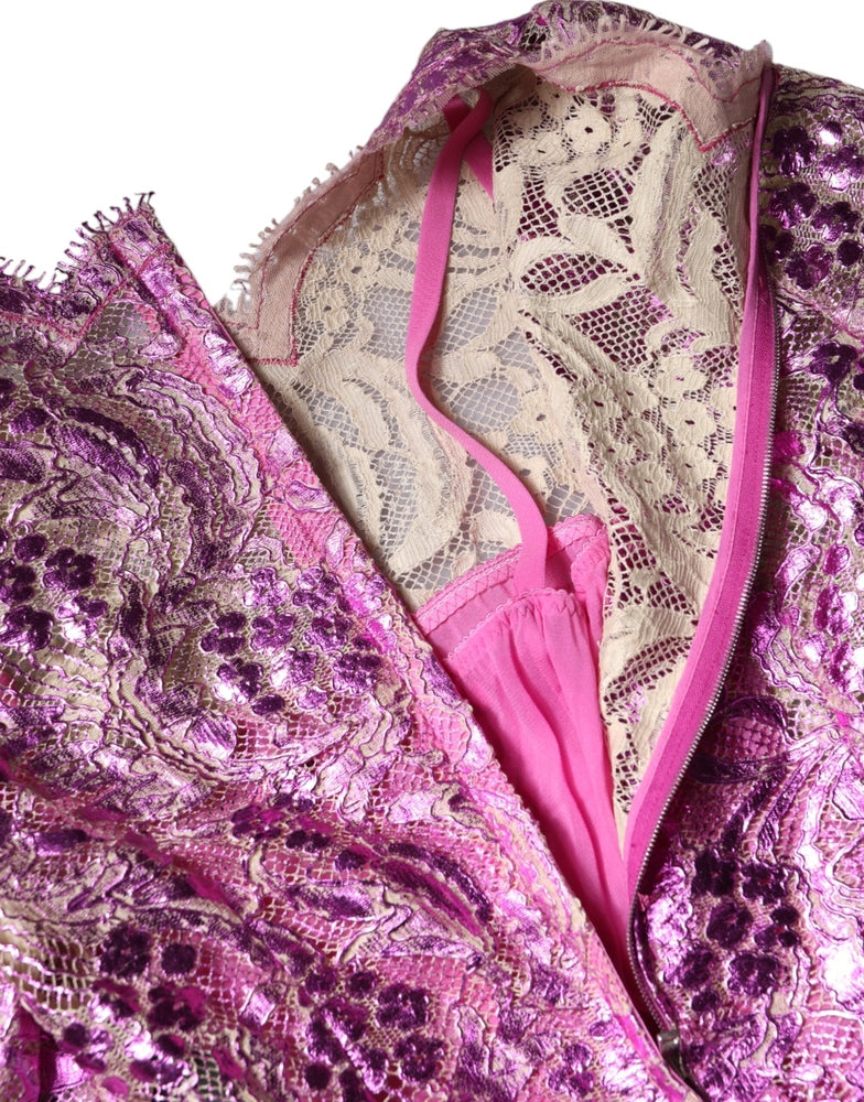 Metallic Fuchsia Floral Sheath Mini Dress Dress Dolce & Gabbana