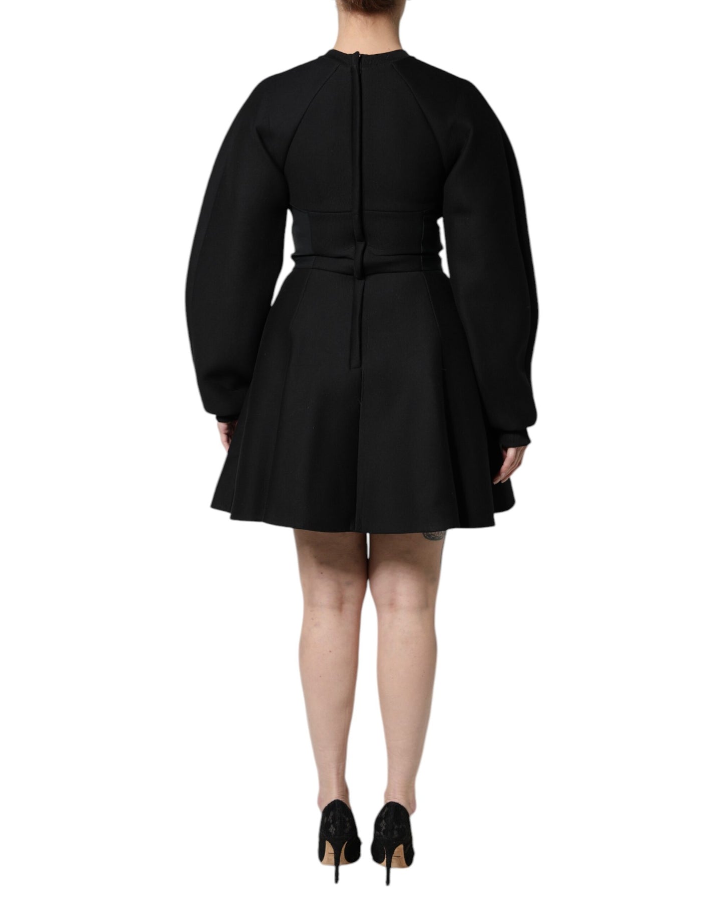 Black Cotton Long Sleeves A-line Mini Dress Dress Dolce & Gabbana