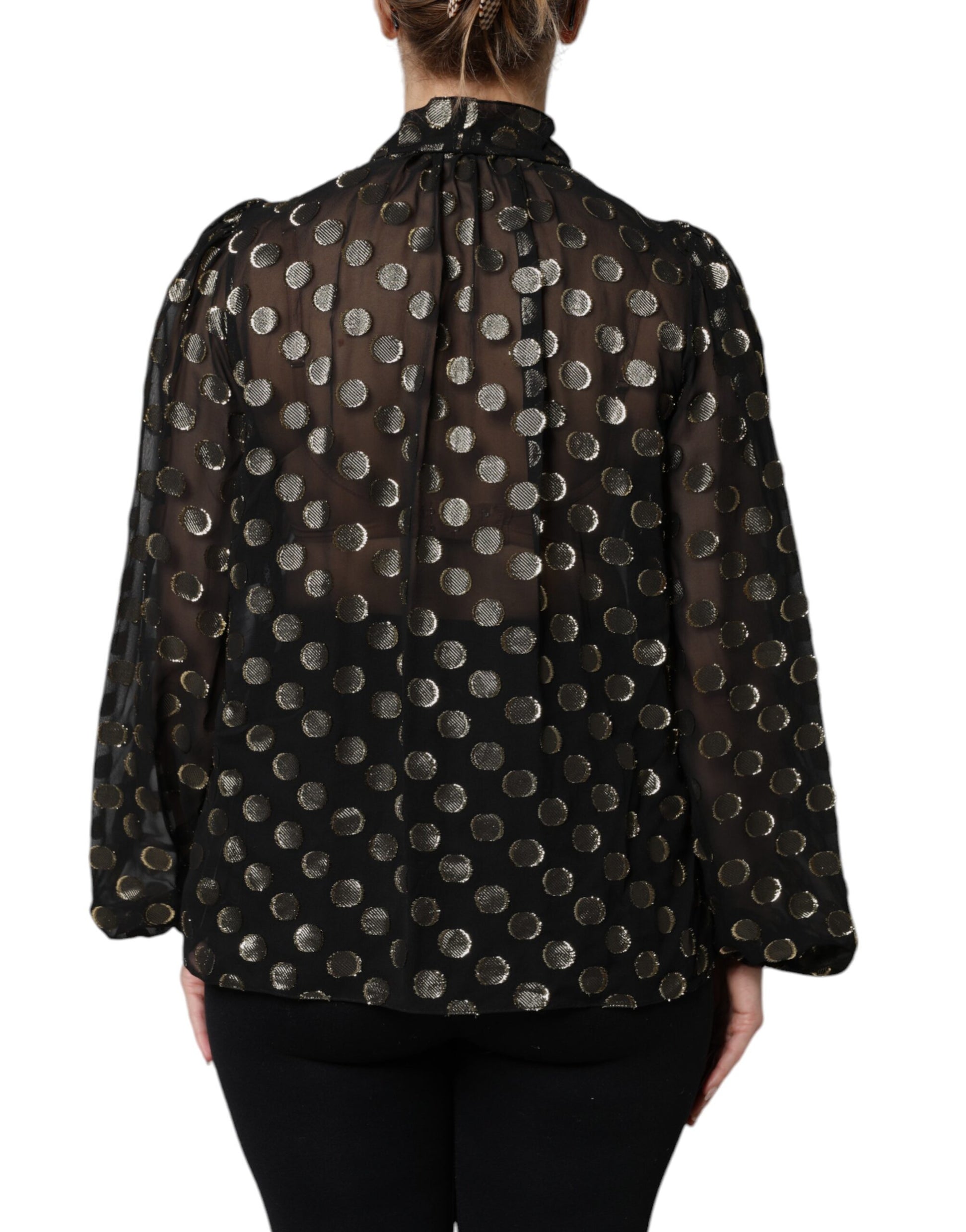 Black Sheer Tied Neck Polka Dots Blouse Top Blouses Dolce & Gabbana