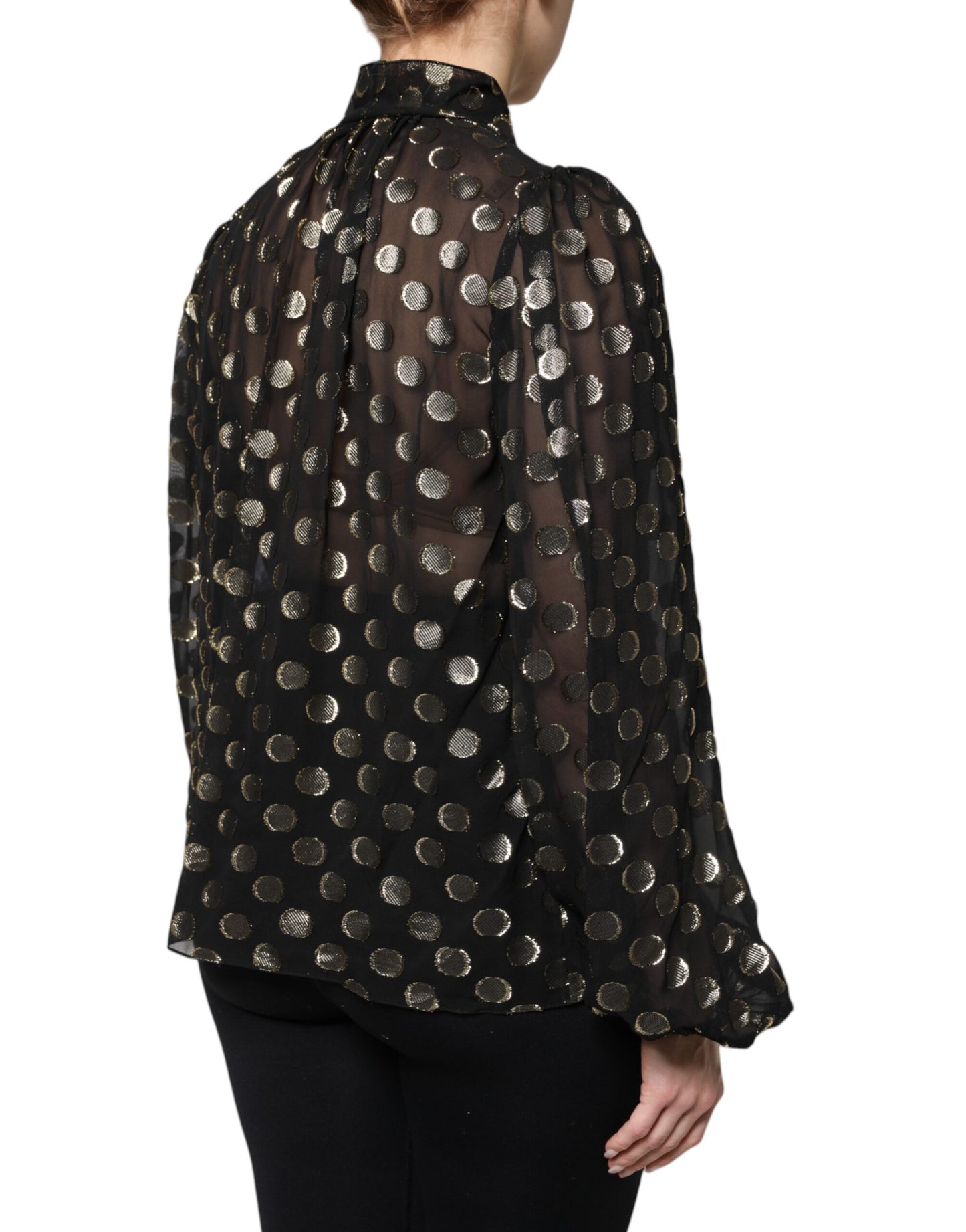 Black Sheer Tied Neck Polka Dots Blouse Top Blouses Dolce & Gabbana