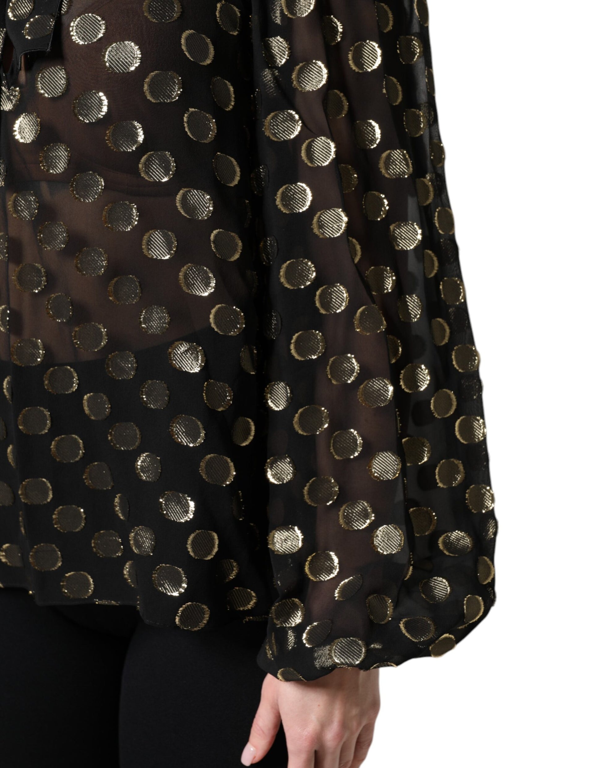 Black Sheer Tied Neck Polka Dots Blouse Top Blouses Dolce & Gabbana