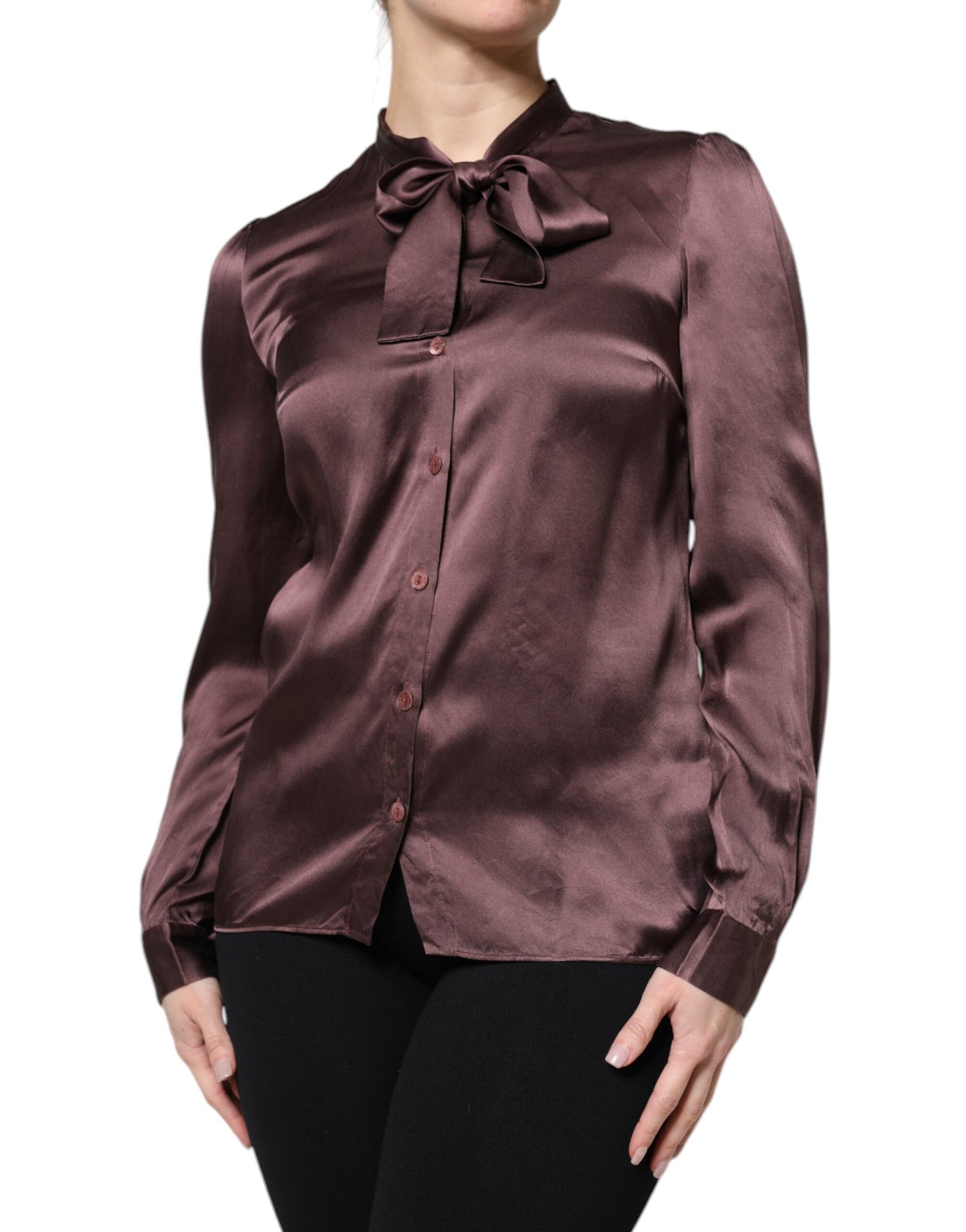 Brown Ascot Collar Long Sleeve Blouse Top Blouses Dolce & Gabbana