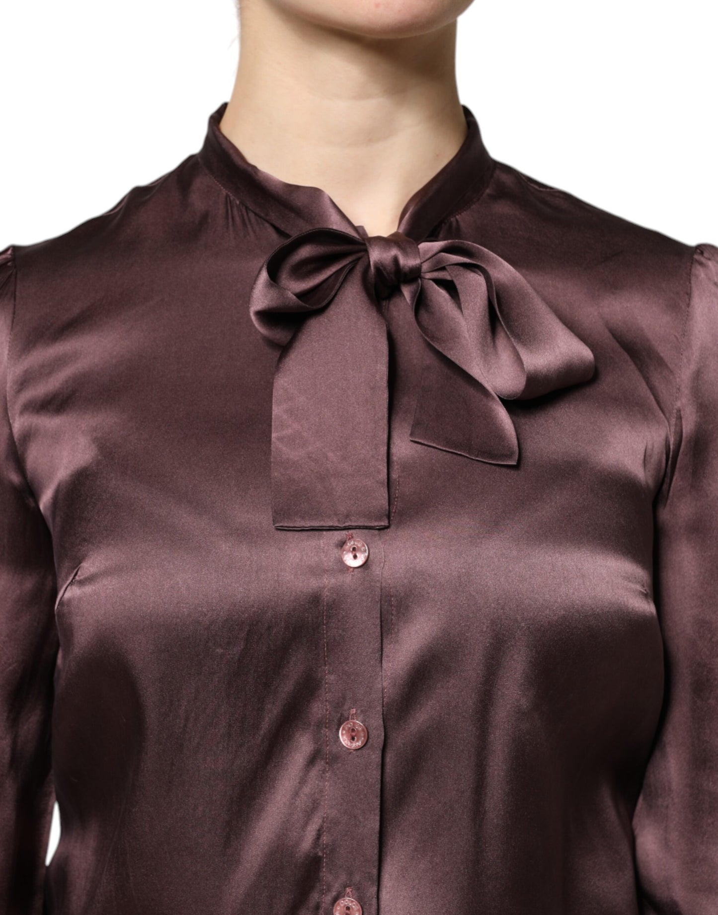 Brown Ascot Collar Long Sleeve Blouse Top Blouses Dolce & Gabbana