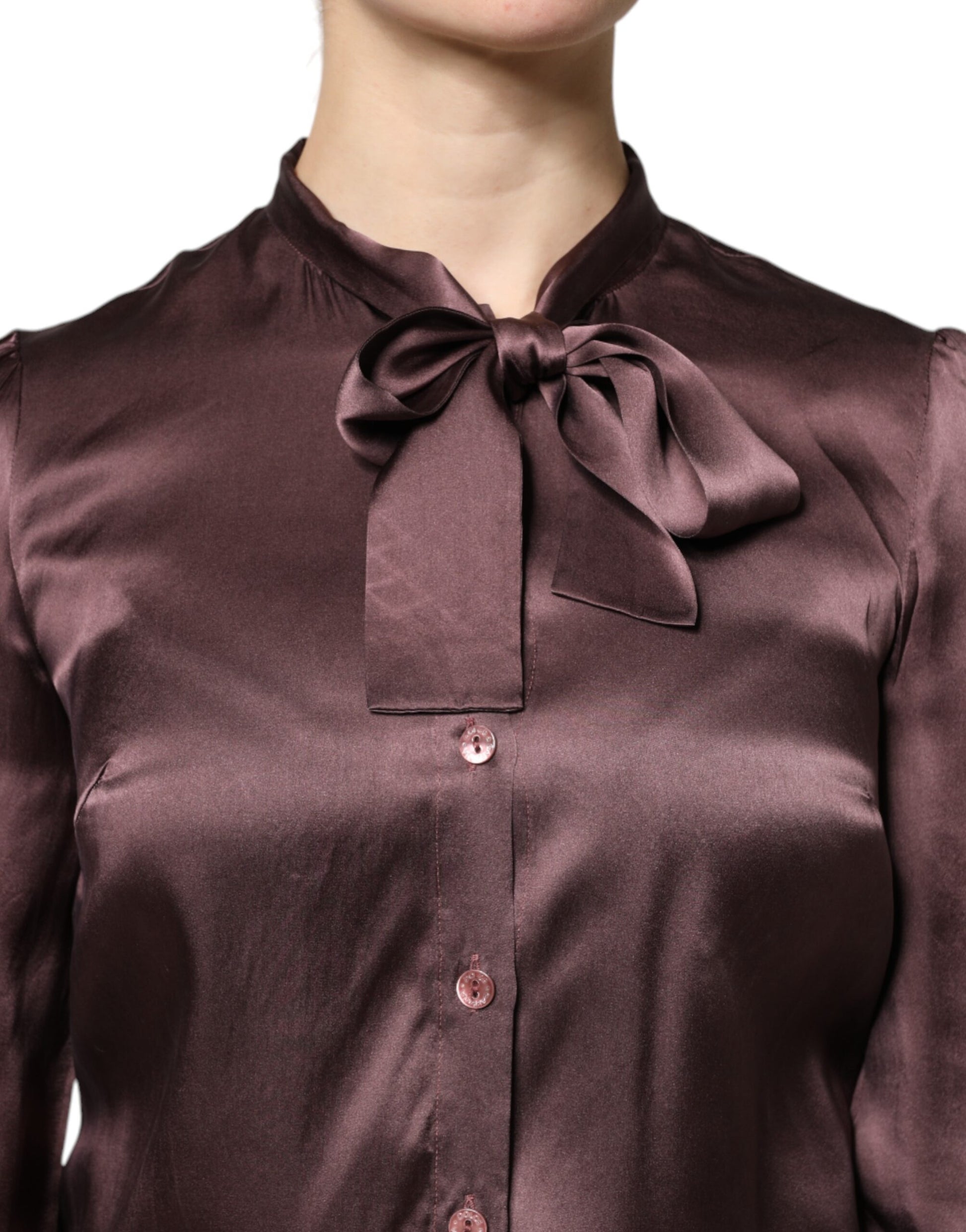 Brown Ascot Collar Long Sleeve Blouse Top Blouses Dolce & Gabbana