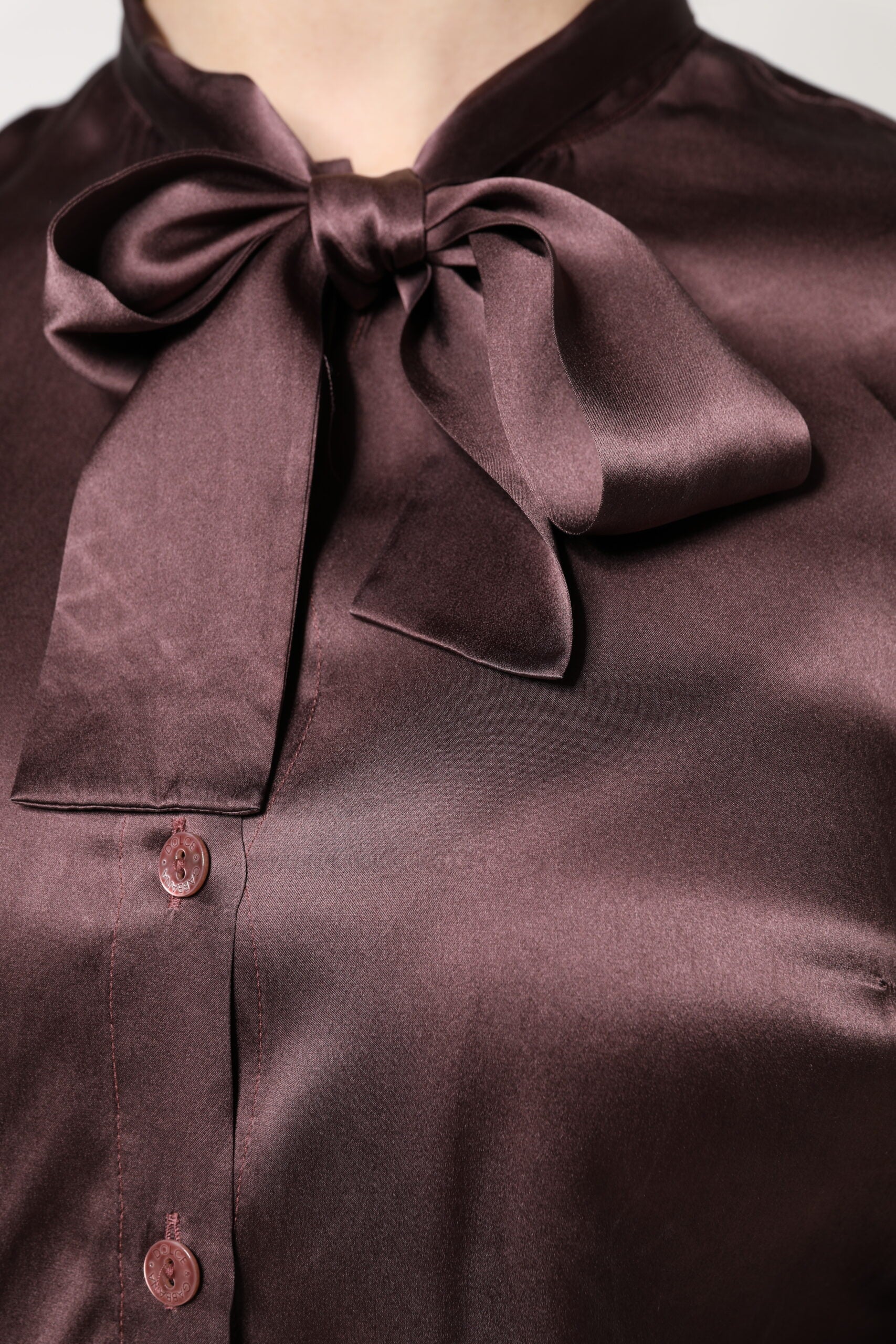 Brown Ascot Collar Long Sleeve Blouse Top Blouses Dolce & Gabbana