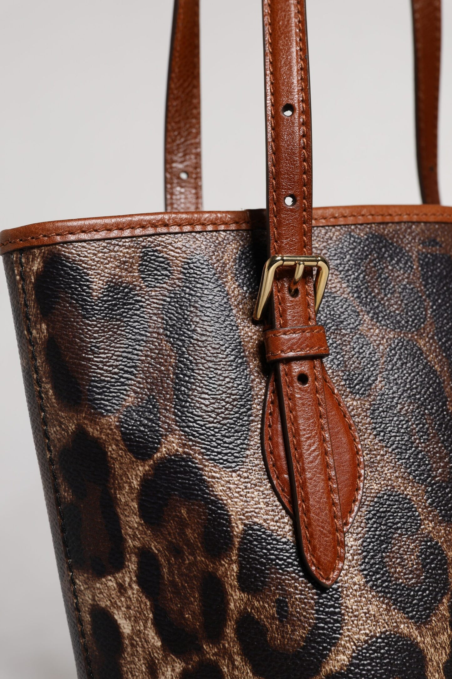 Brown Leopard Leather Shoulder Strap Tote Bag Bags Dolce & Gabbana