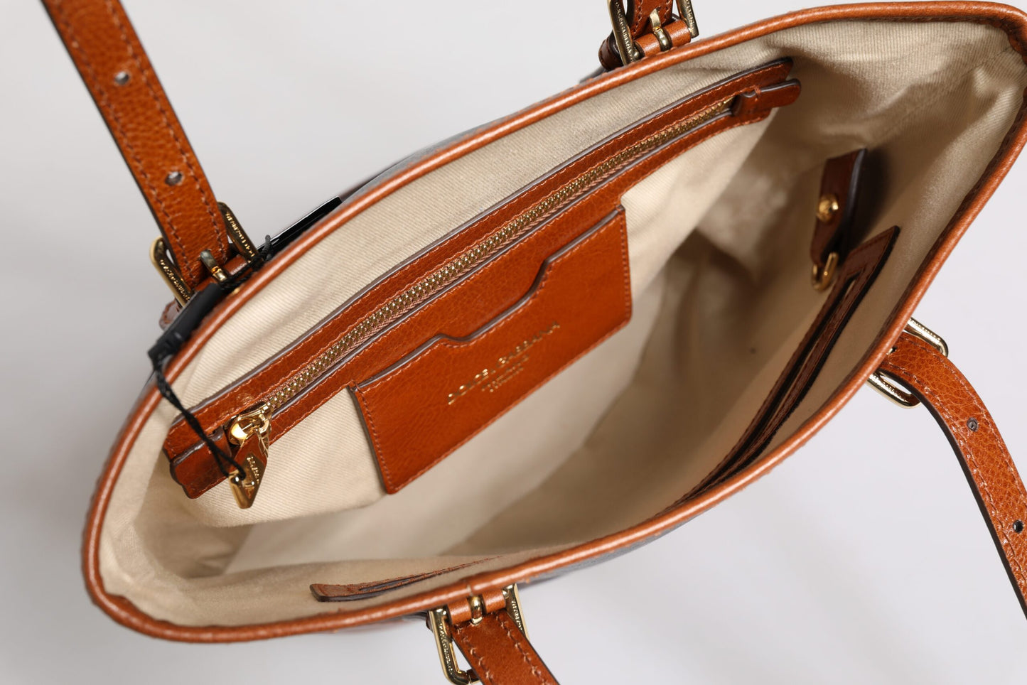 Brown Leopard Leather Shoulder Strap Tote Bag Bags Dolce & Gabbana