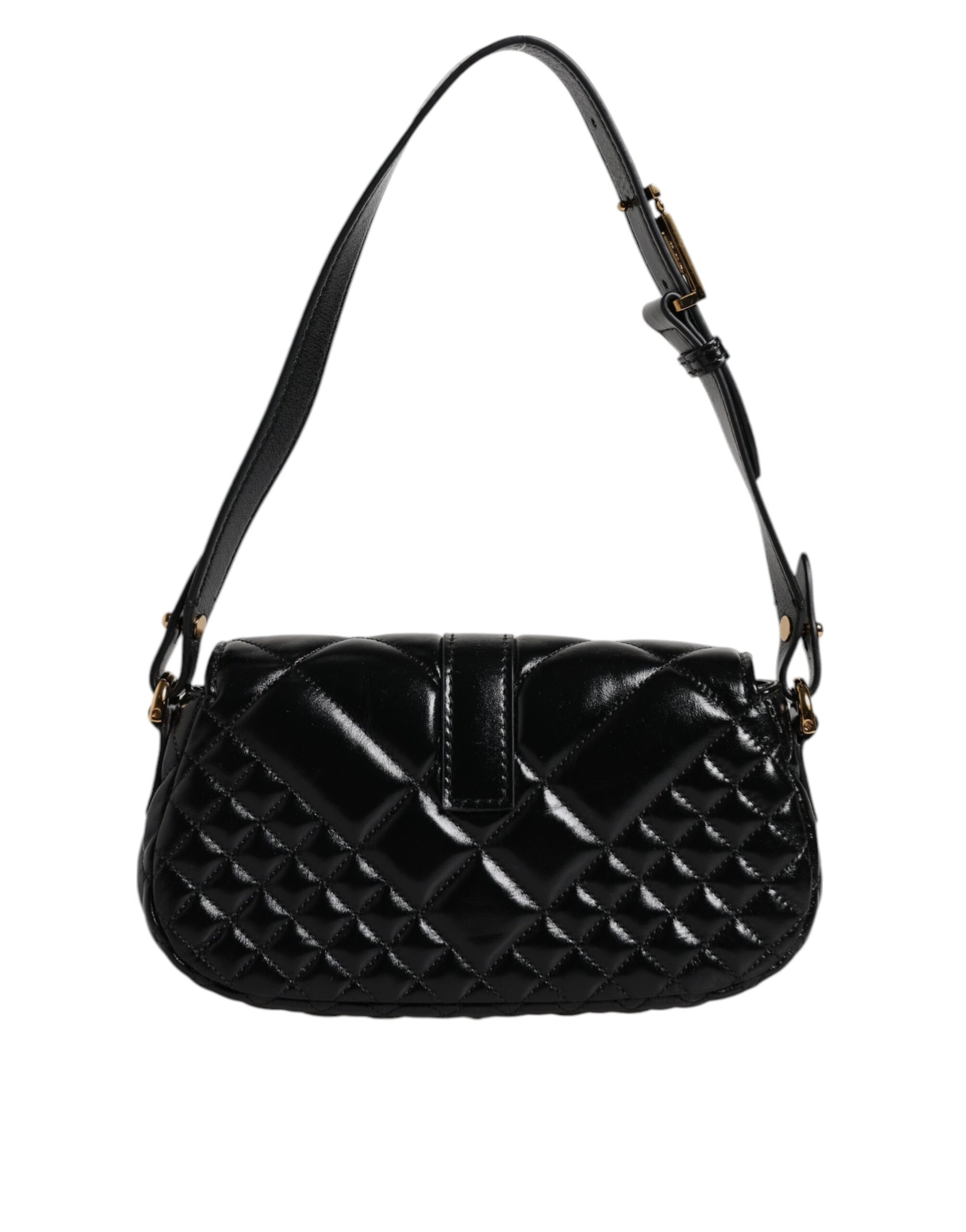 Black Calf Leather Quilted Shoulder Strap Bag Bags Versace