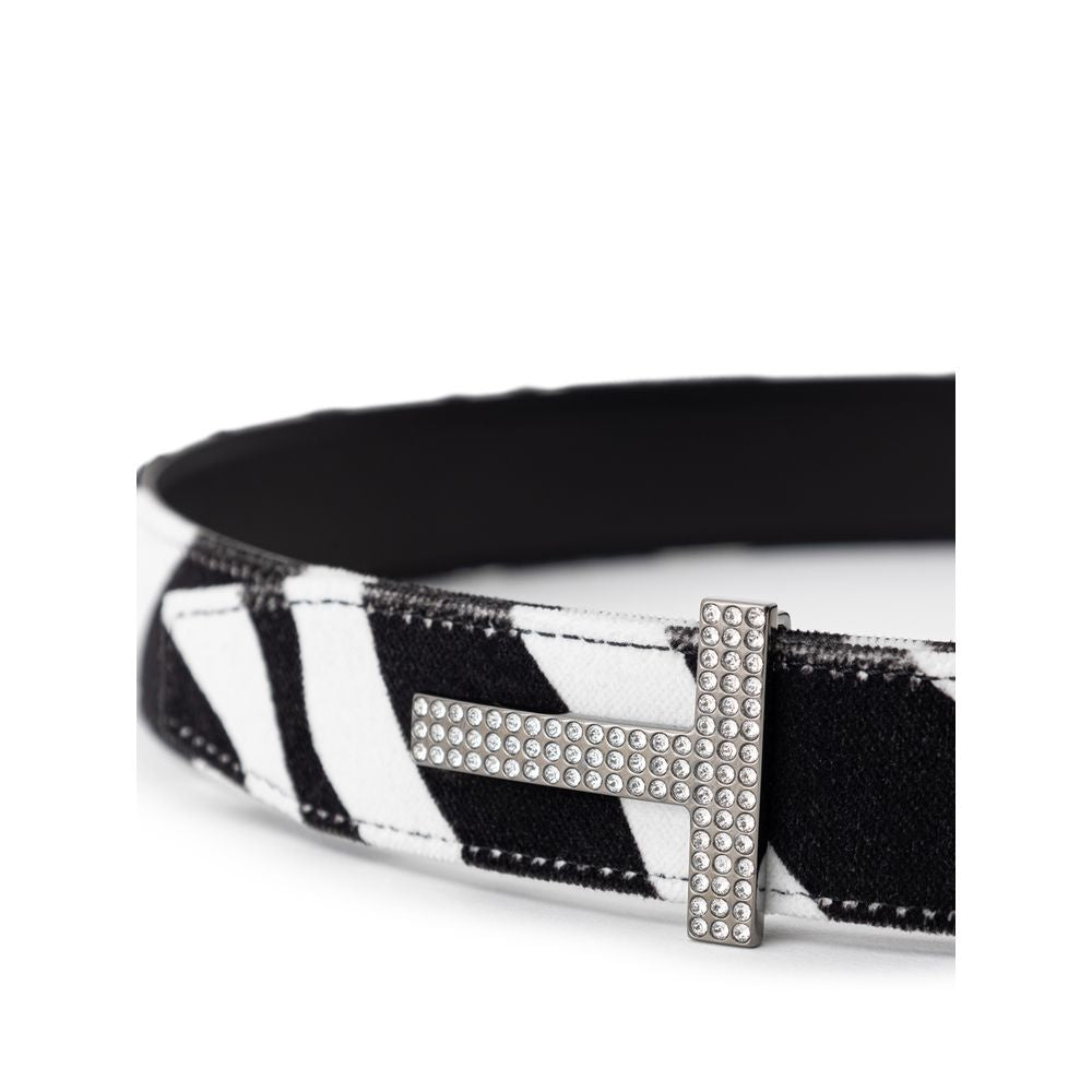 Black And White Leather Regular Belt Belt Tom Ford