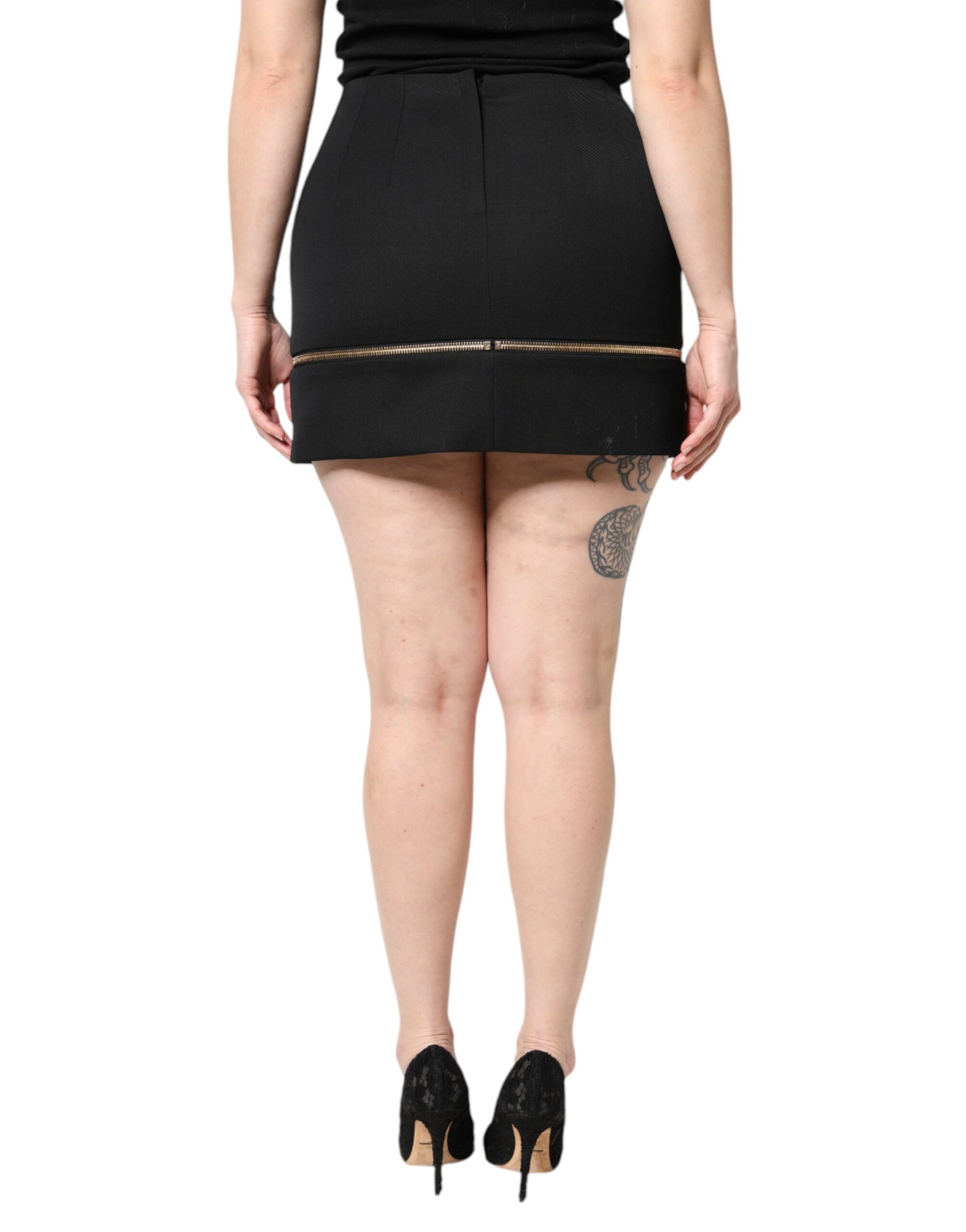Black Virgin Wool High Waisted Mini Skirt Skirts Dolce & Gabbana