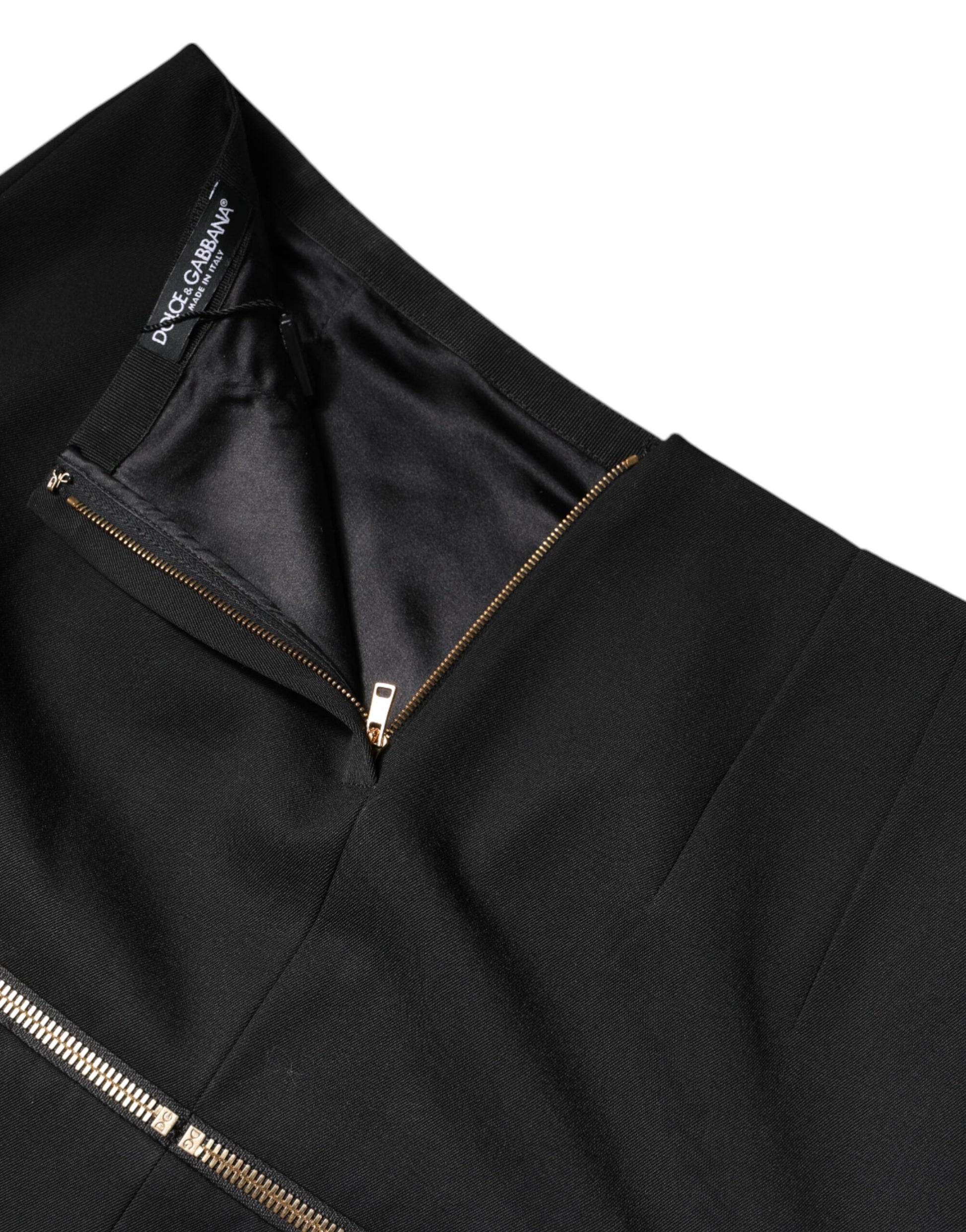 Black Virgin Wool High Waisted Mini Skirt Skirts Dolce & Gabbana