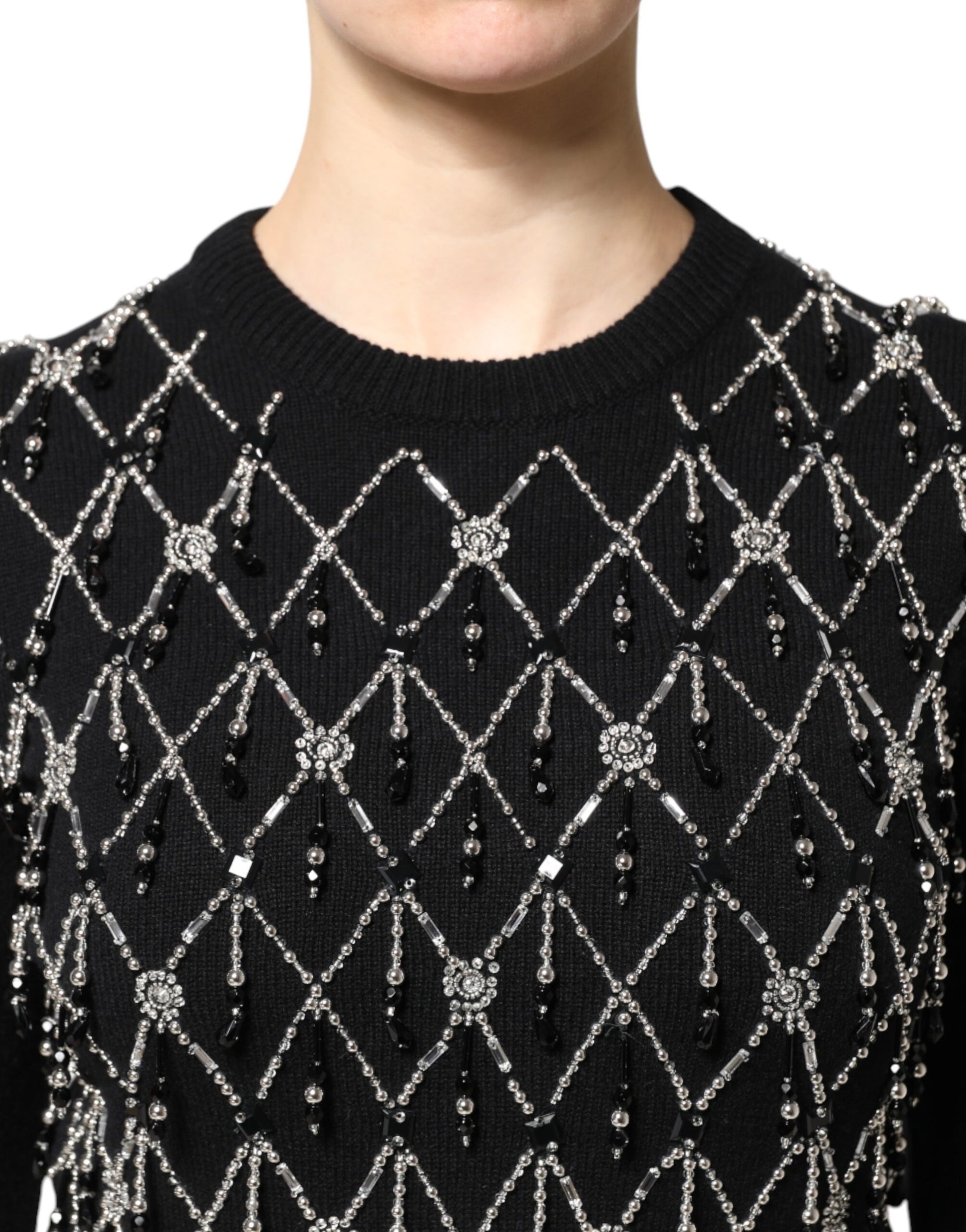 Black Cashmere Embellished Long Sleeves Top Blouses Dolce & Gabbana
