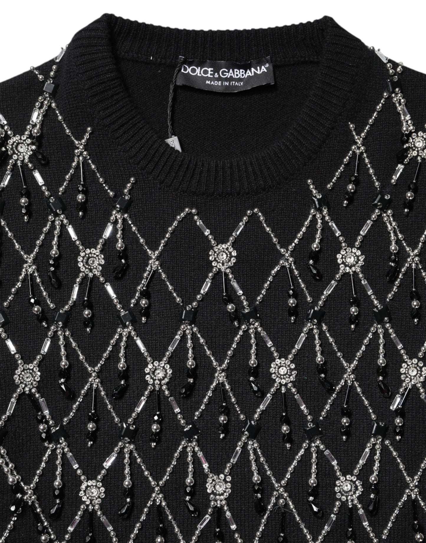 Black Cashmere Embellished Long Sleeves Top Blouses Dolce & Gabbana