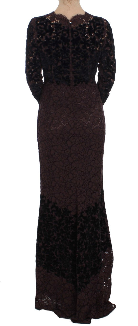 Purple Floral Lace Ricamo Maxi Dress Dress Dolce & Gabbana