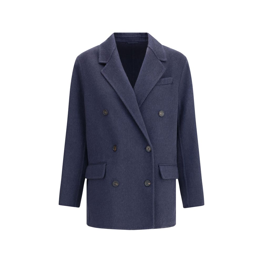 Blue Cashmere Coat Coats Brunello Cucinelli