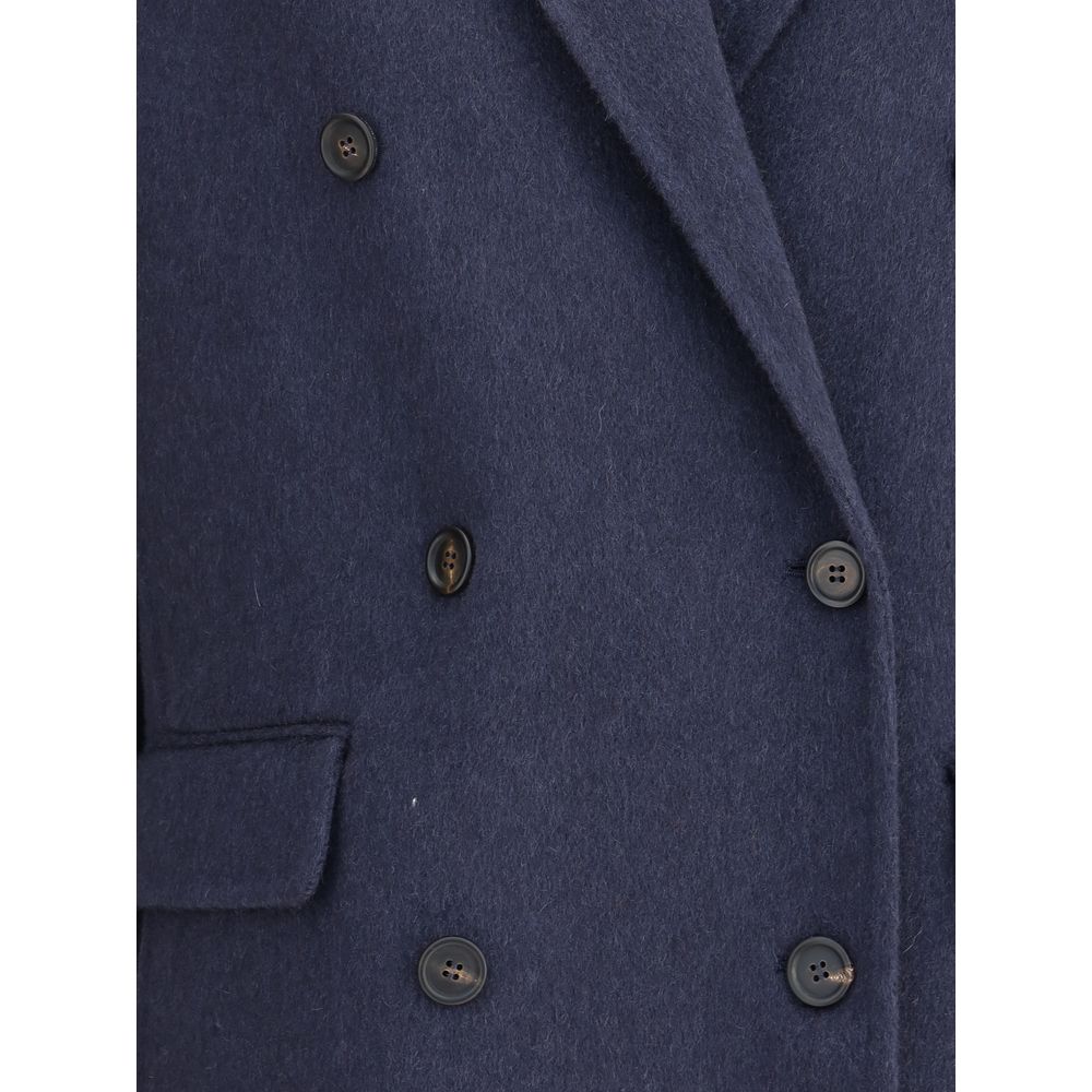 Blue Cashmere Coat Coats Brunello Cucinelli