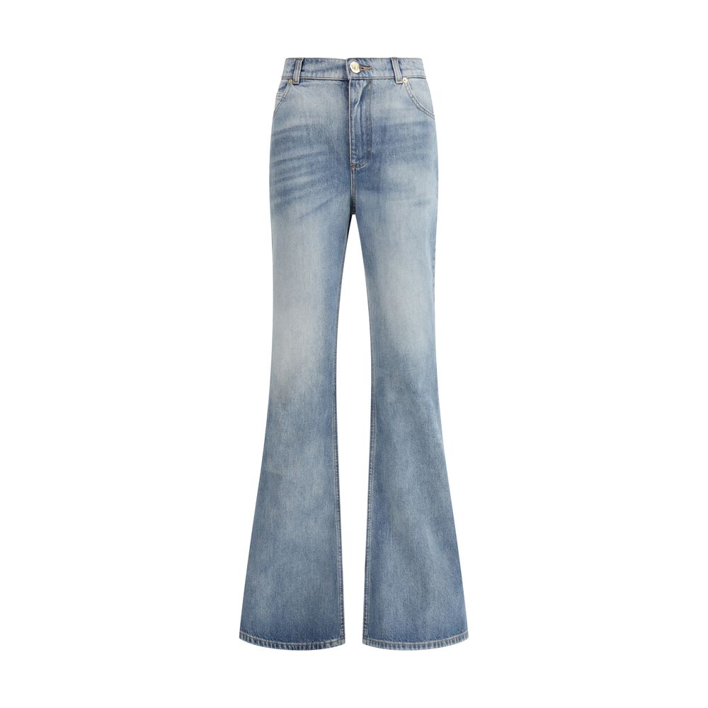 Blue Cotton Flared Jeans Pants Balmain
