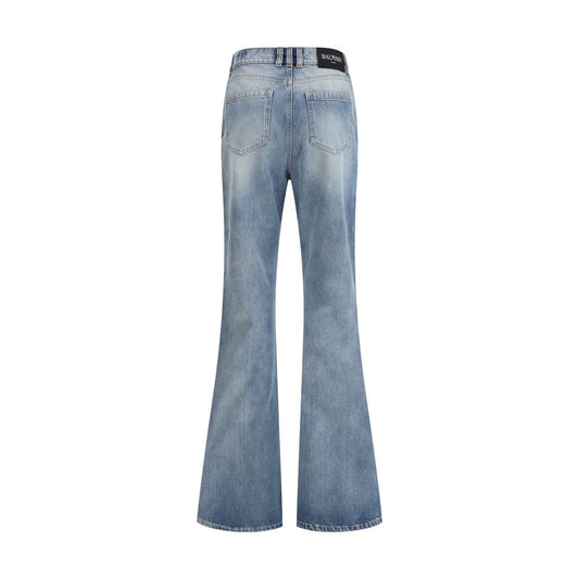Blue Cotton Flared Jeans Pants Balmain