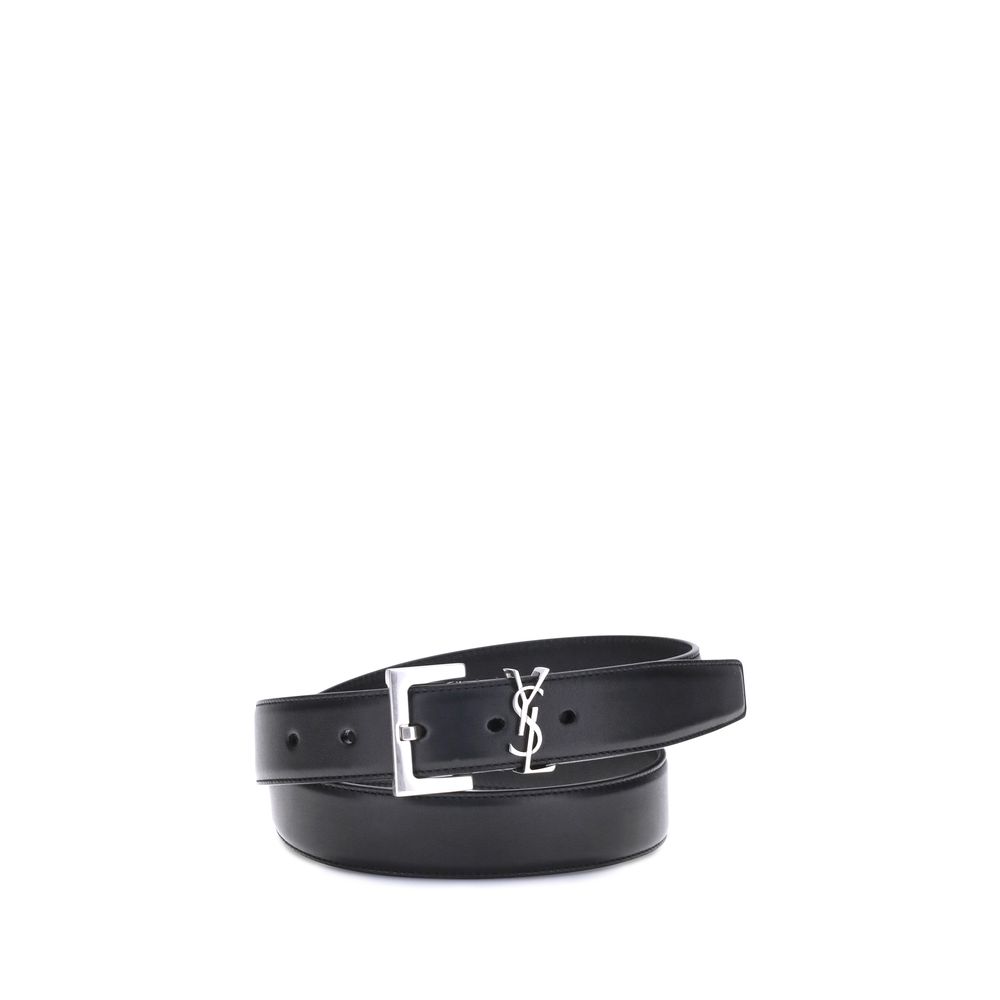 Black Calf Leather Bos Taurus Regular Belt Belt Saint Laurent