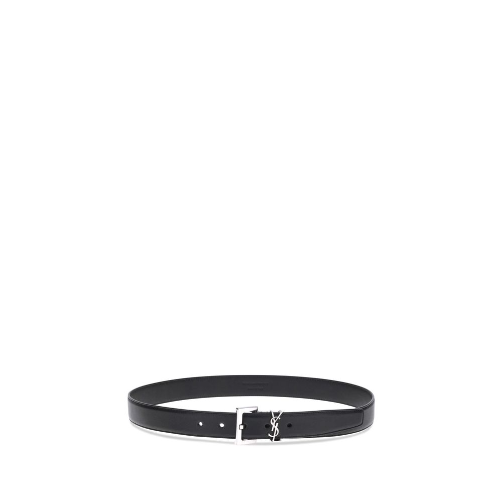 Black Calf Leather Bos Taurus Regular Belt Belt Saint Laurent