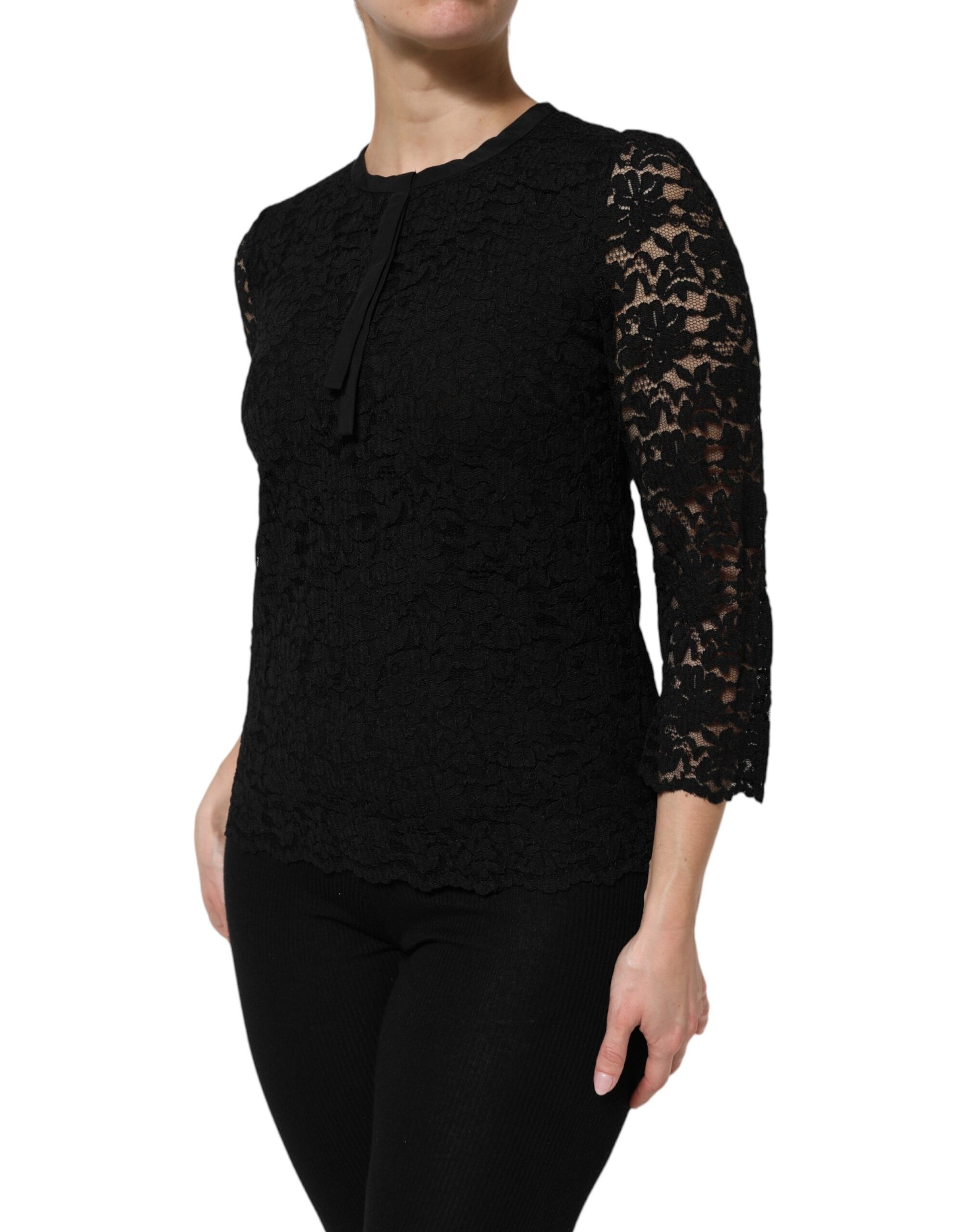 Black Nylon Lace Long Sleeve Blouse Top Blouses Dolce & Gabbana