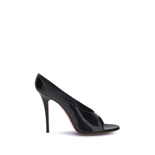 Black Calf Leather Bos Taurus Stiletto Heel Sandals Shoes Amina Muaddi