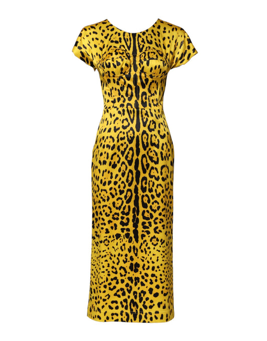 Yellow Polyester Leopard Midi Sheath Dress Dress Dolce & Gabbana