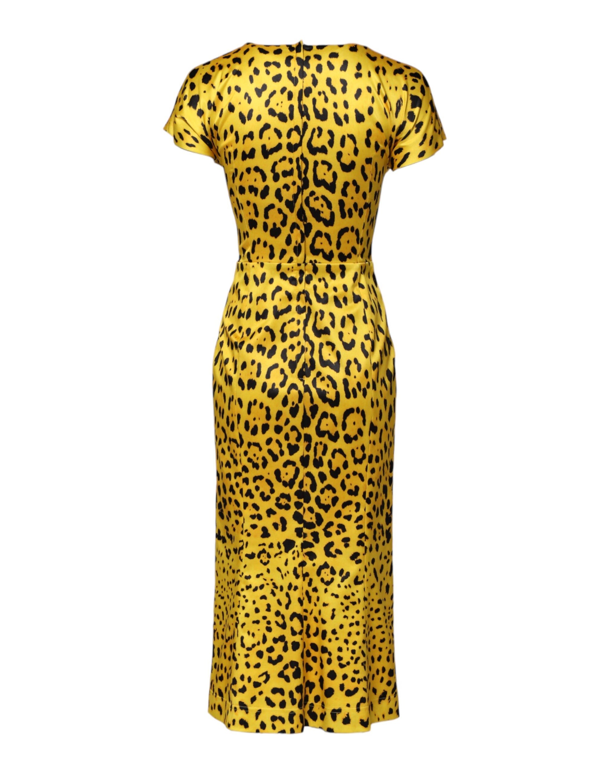 Yellow Polyester Leopard Midi Sheath Dress Dress Dolce & Gabbana