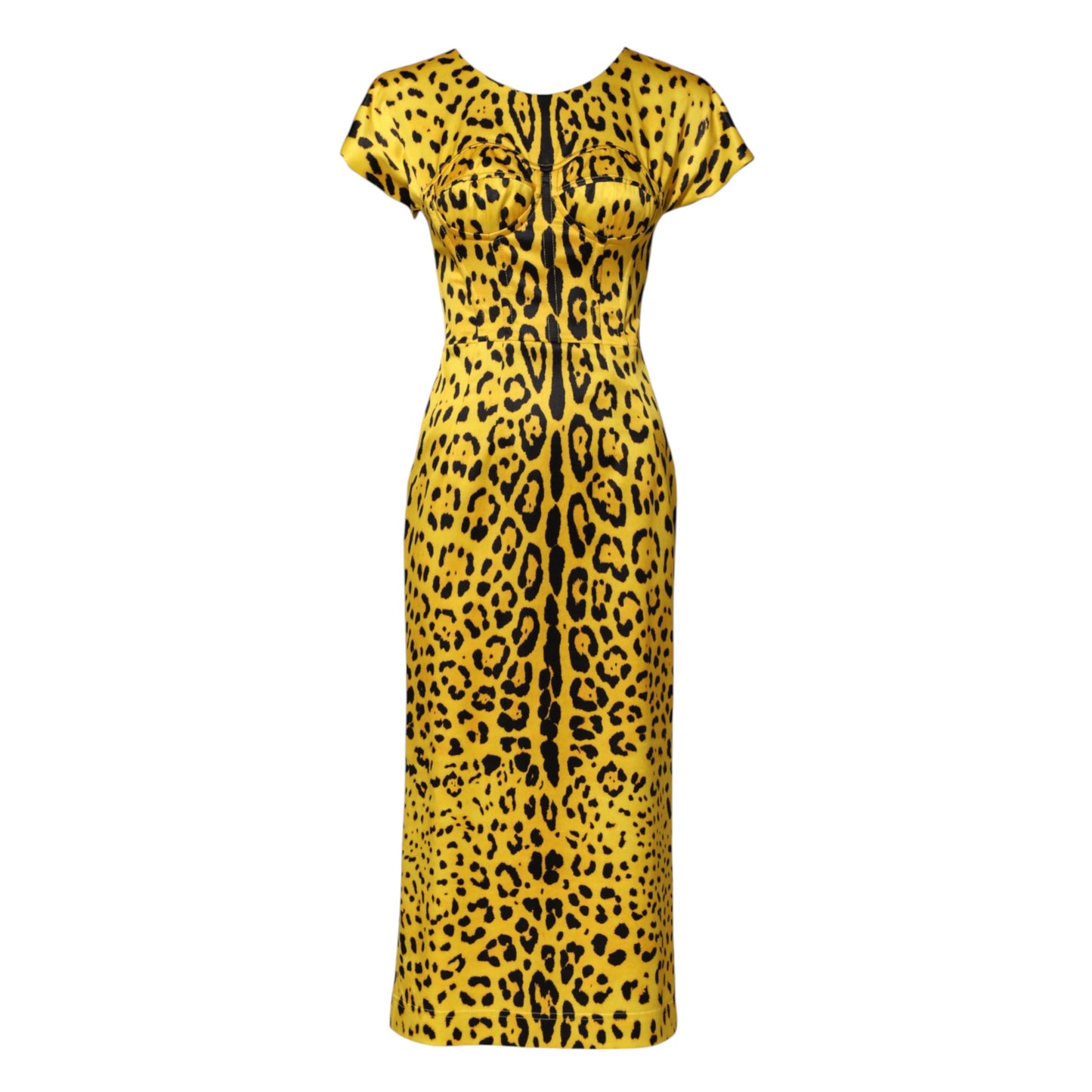 Yellow Polyester Leopard Midi Sheath Dress Dress Dolce & Gabbana