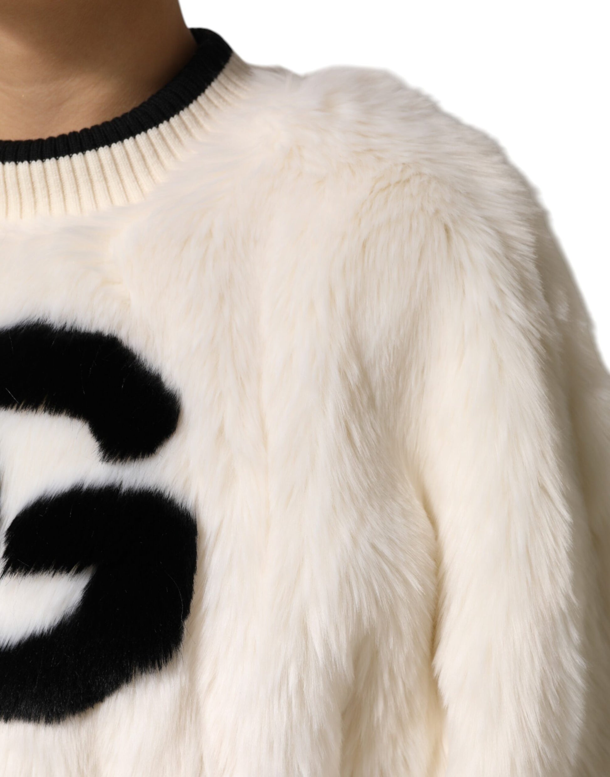 White Cropped Faux Fur DG Sweatshirt Sweater Knitwear Dolce & Gabbana