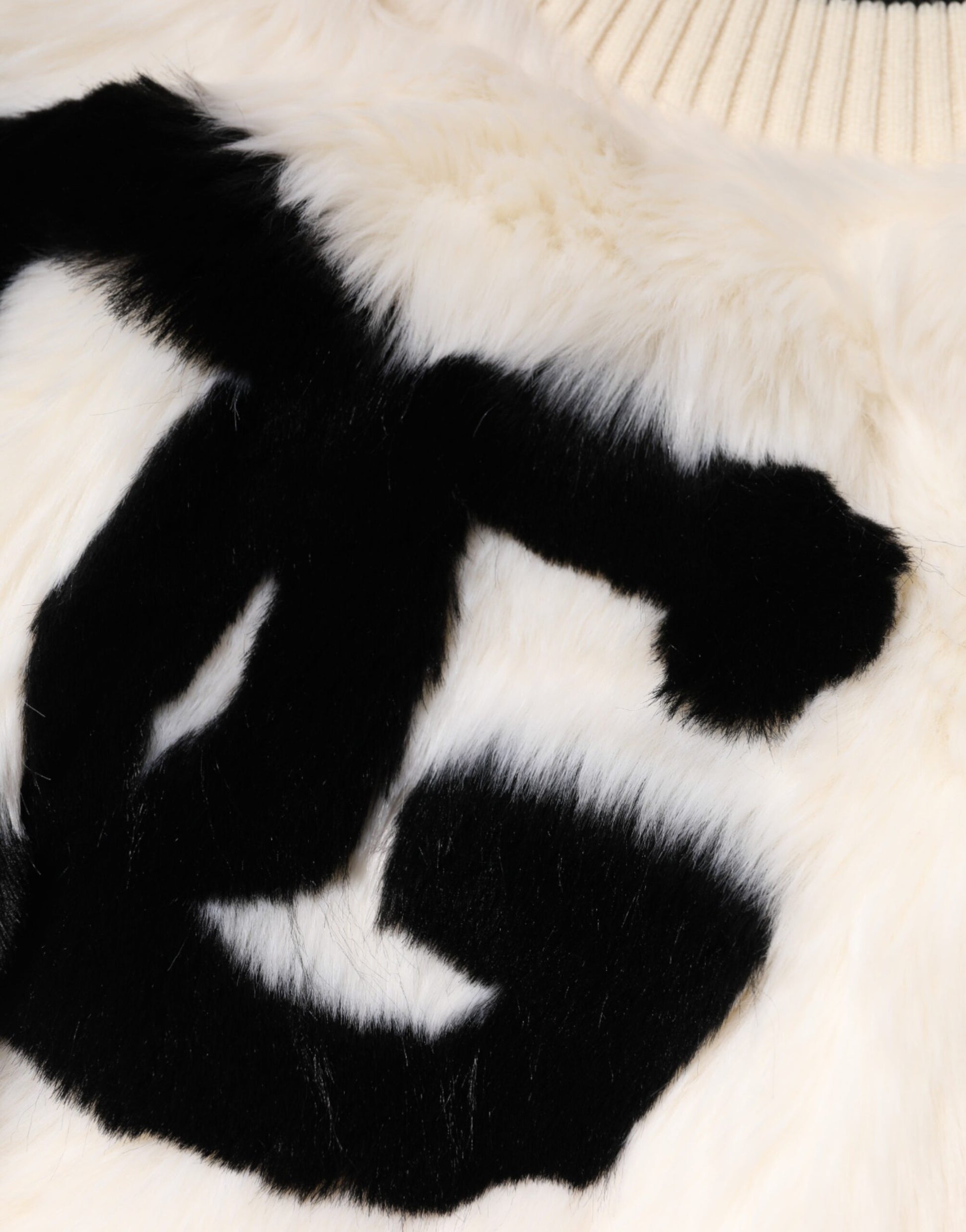 White Cropped Faux Fur DG Sweatshirt Sweater Knitwear Dolce & Gabbana