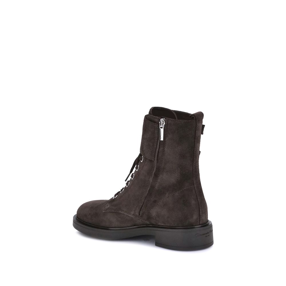 Black Calf Leather Bos Taurus Lace-Up Boots Shoes Gianvito Rossi