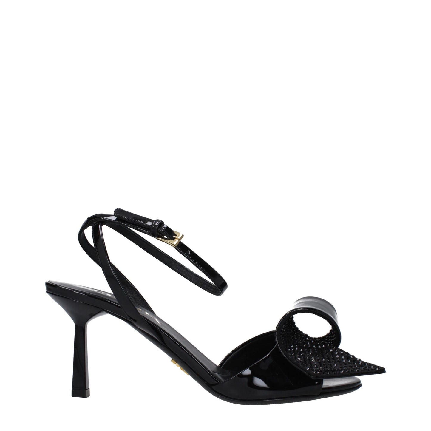 Black Leather Stiletto Heel Sandals Shoes Prada