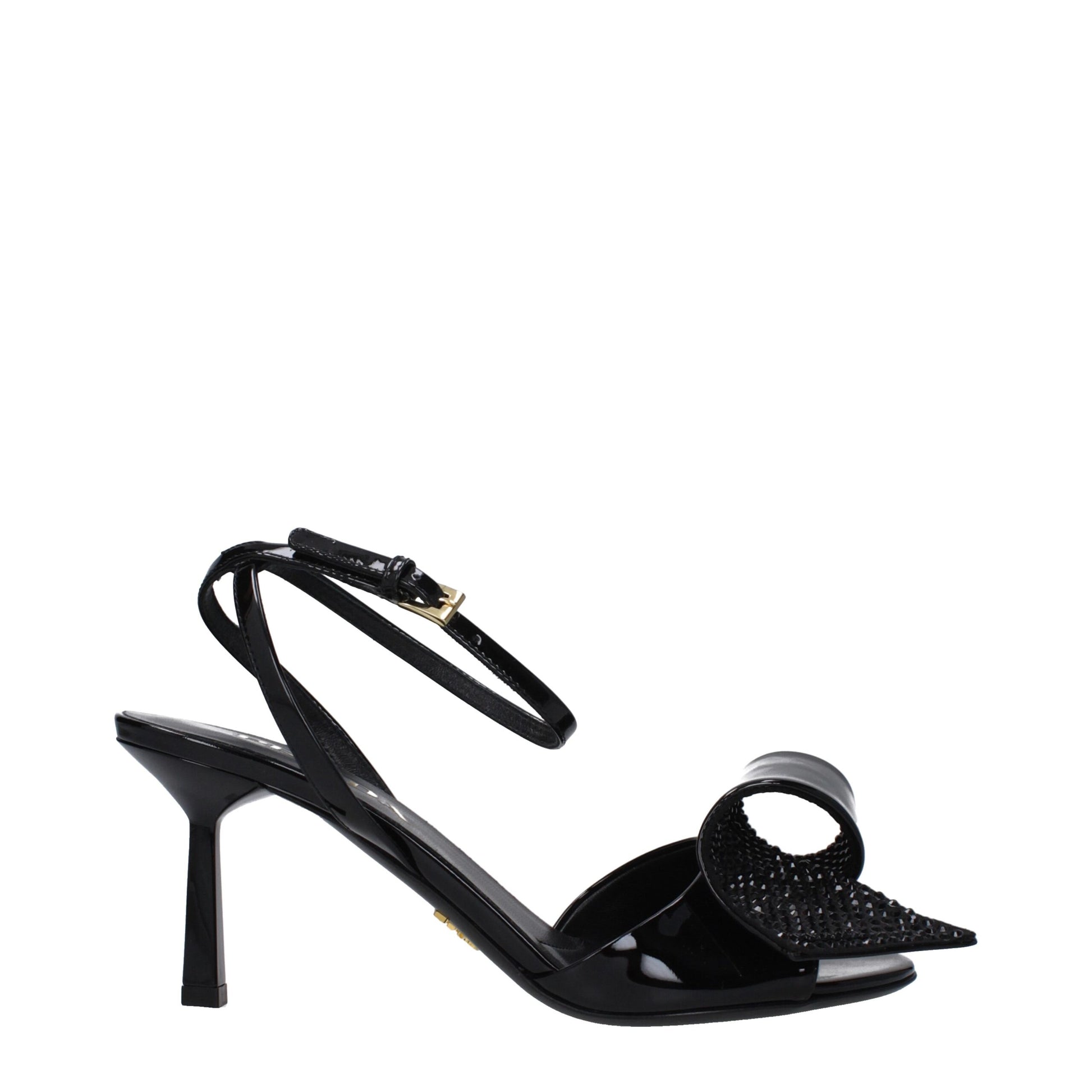 Black Leather Stiletto Heel Sandals Shoes Prada
