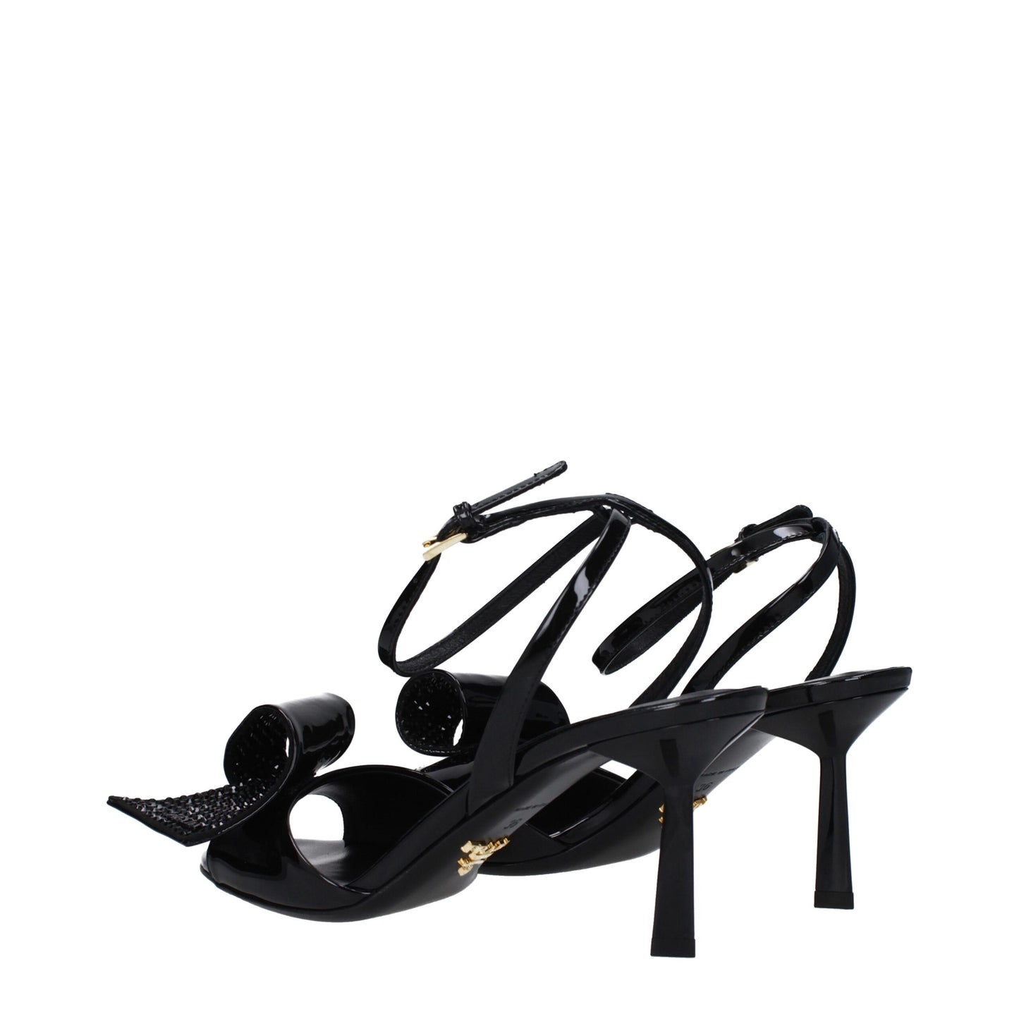 Black Leather Stiletto Heel Sandals Shoes Prada