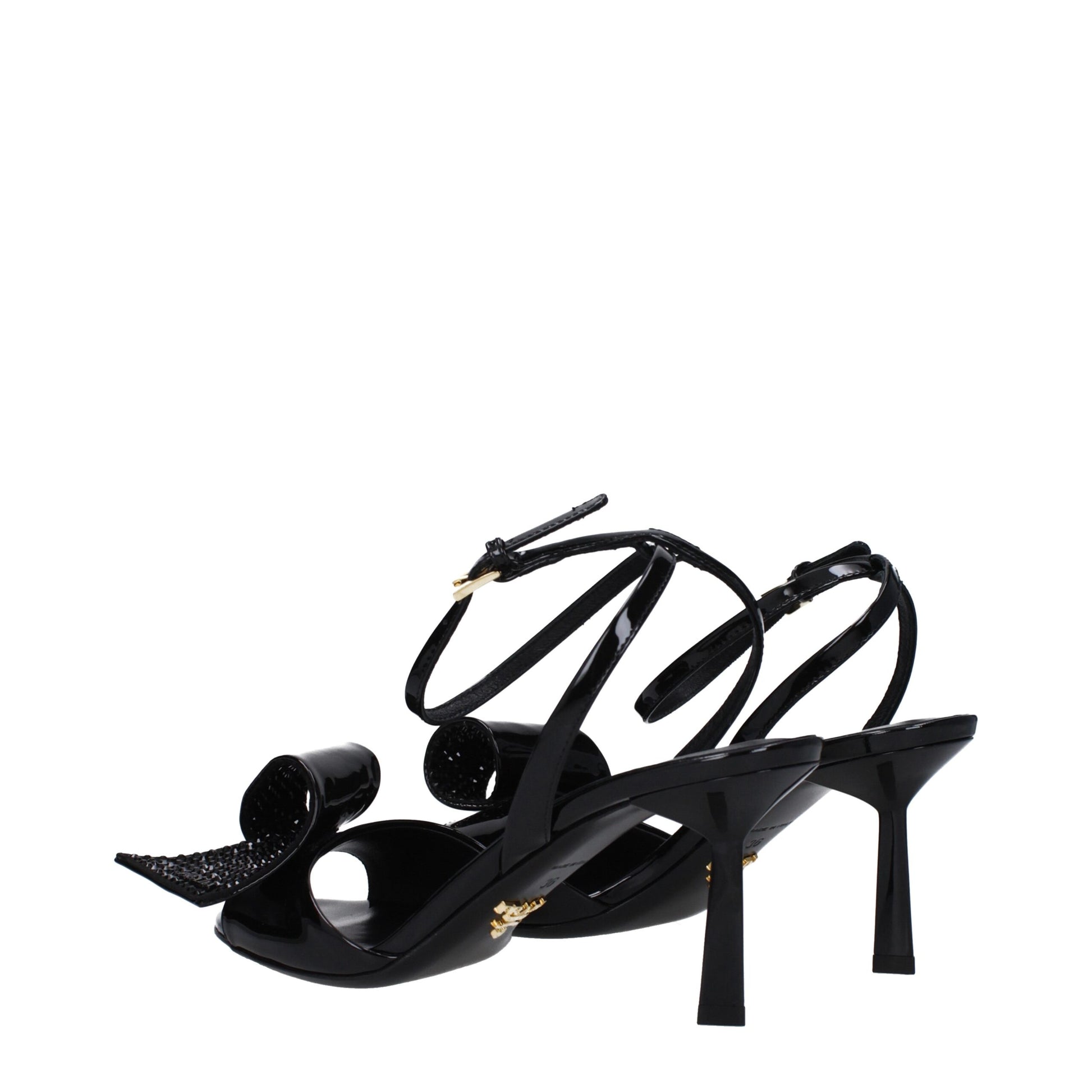 Black Leather Stiletto Heel Sandals Shoes Prada