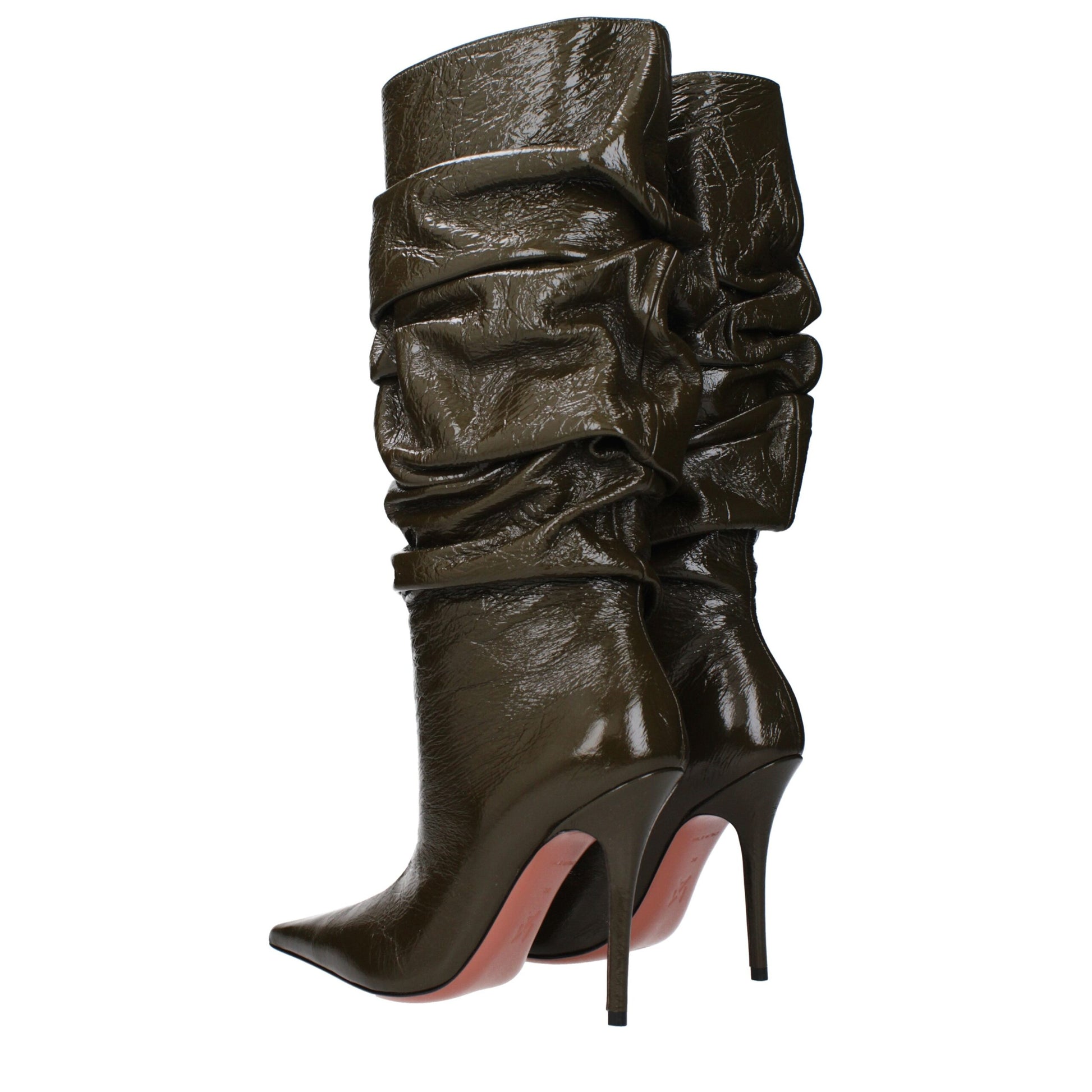 Green Leather High Heel Boots Shoes Amina Muaddi