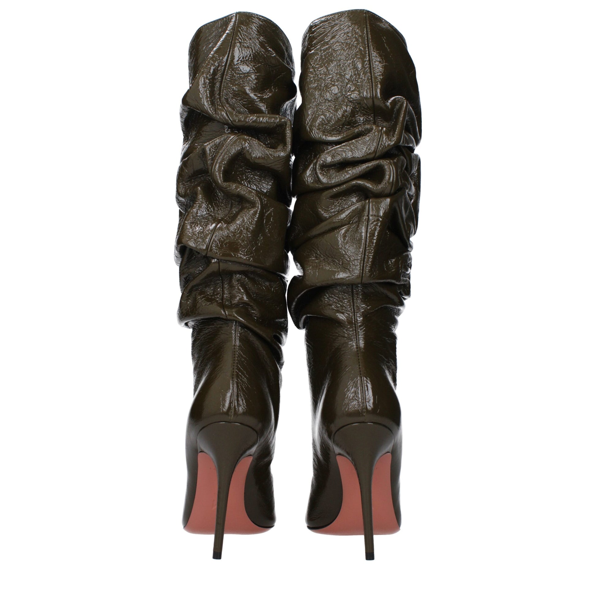 Green Leather High Heel Boots Shoes Amina Muaddi