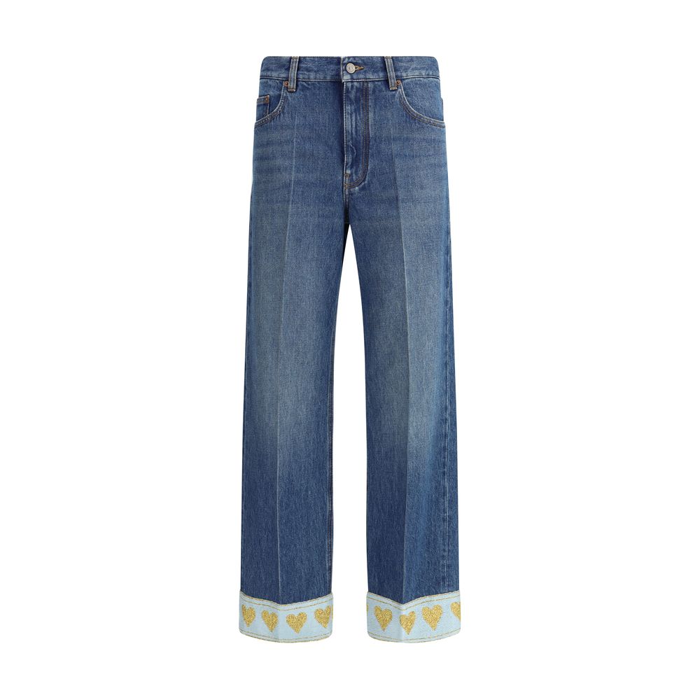 Blue Cotton Straight-Leg Jeans Pants Valentino