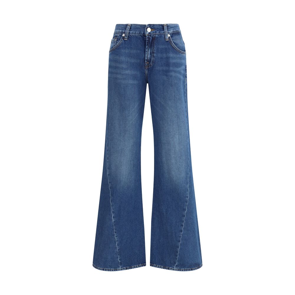Blue Cotton Flared Jeans Pants 7FOR