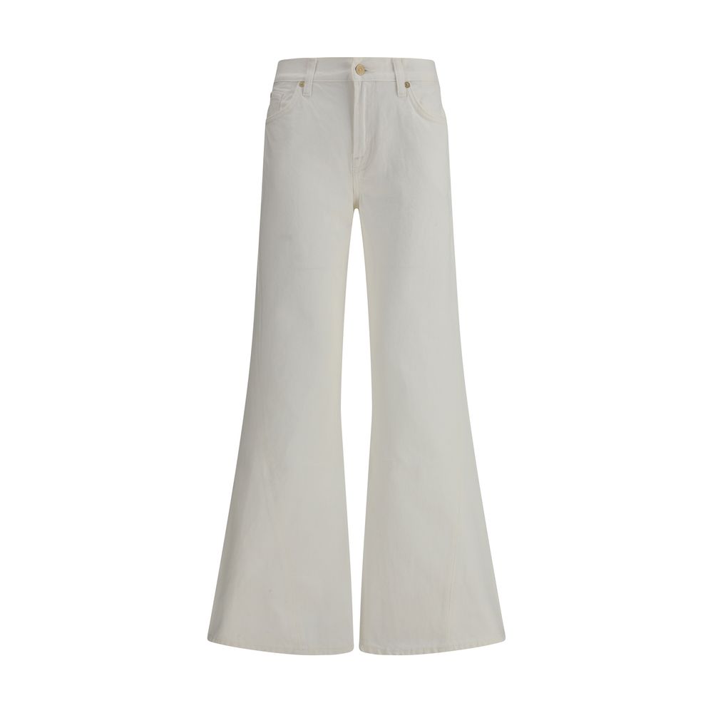 Cream Cotton Flared Jeans Pants 7FOR