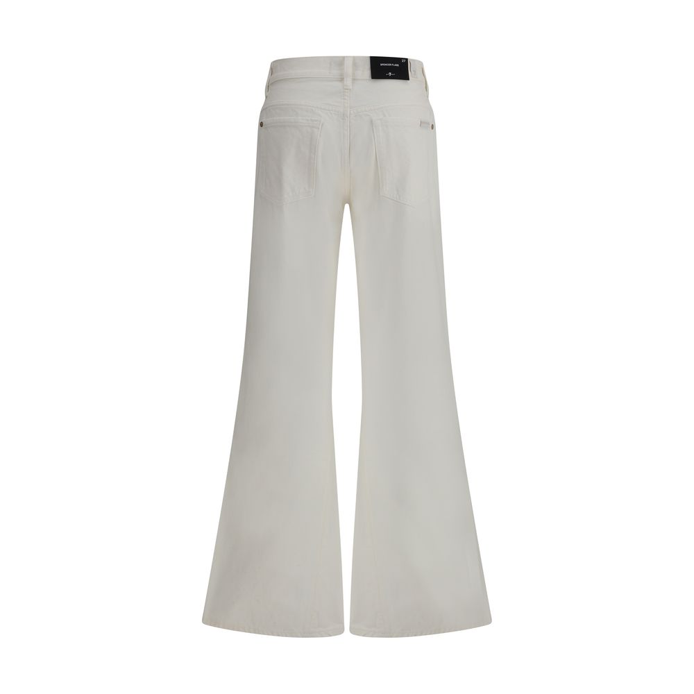 Cream Cotton Flared Jeans Pants 7FOR