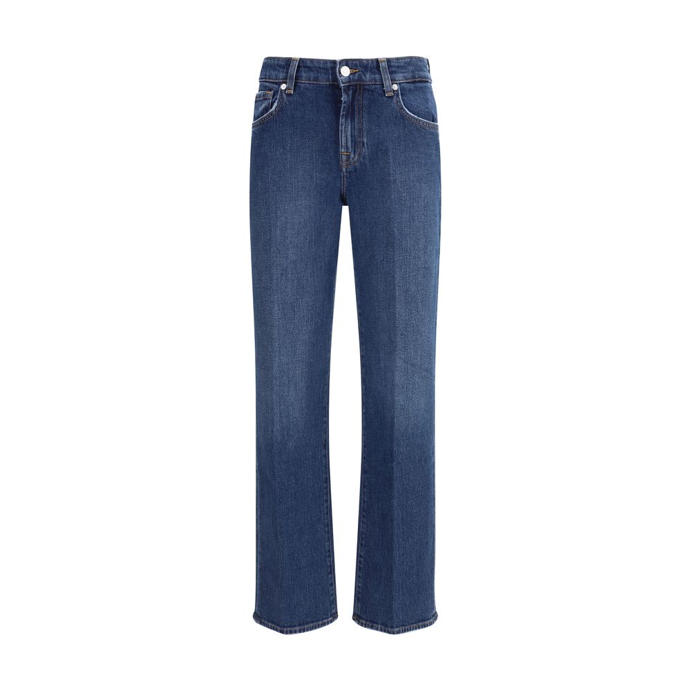 Blue Cotton Straight-Leg Jeans Pants 7FOR